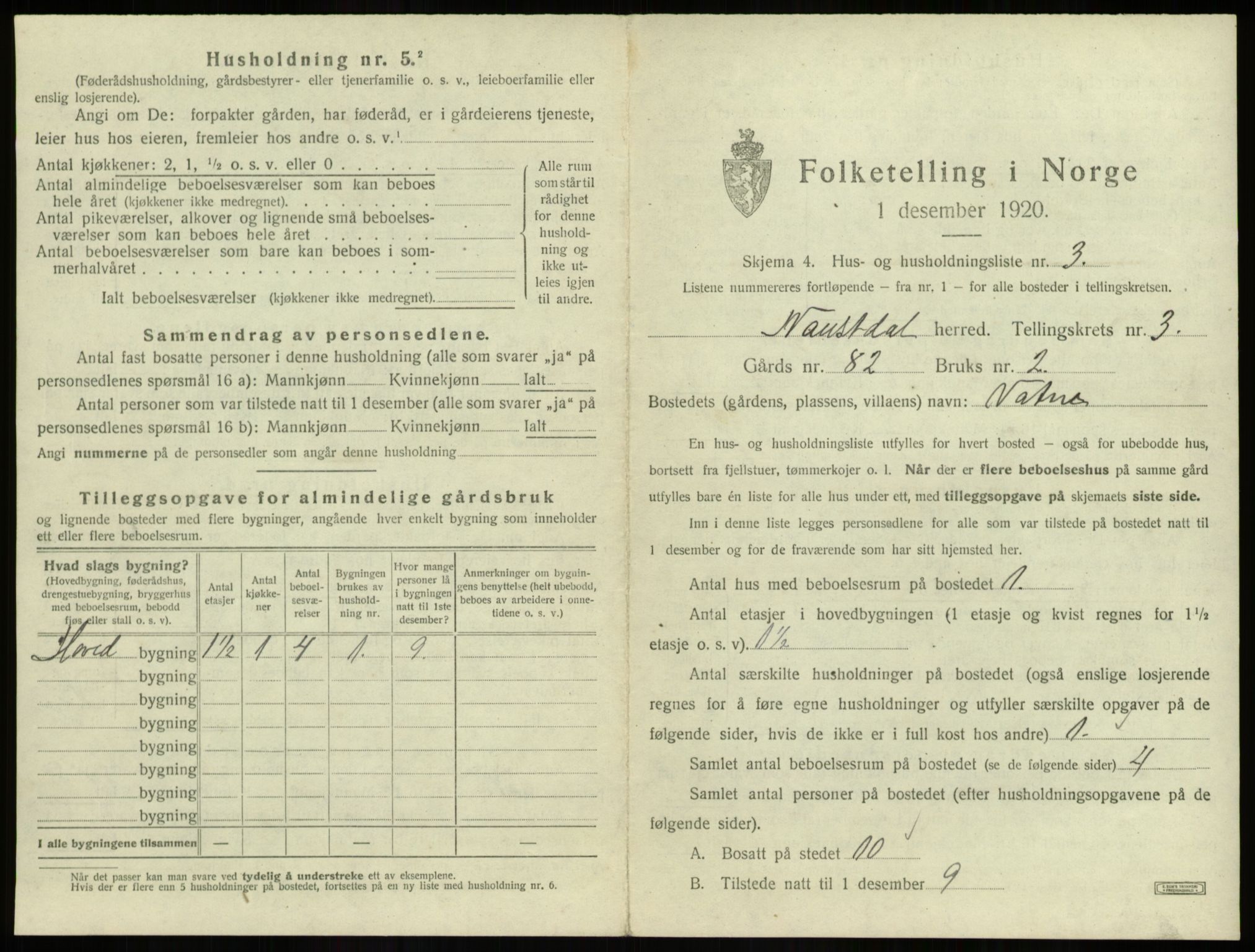 SAB, 1920 census for Naustdal, 1920, p. 153