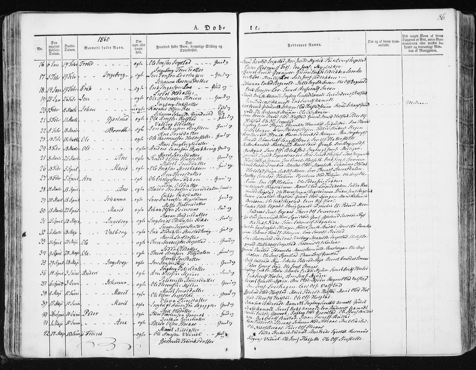 Ministerialprotokoller, klokkerbøker og fødselsregistre - Sør-Trøndelag, SAT/A-1456/672/L0855: Parish register (official) no. 672A07, 1829-1860, p. 86