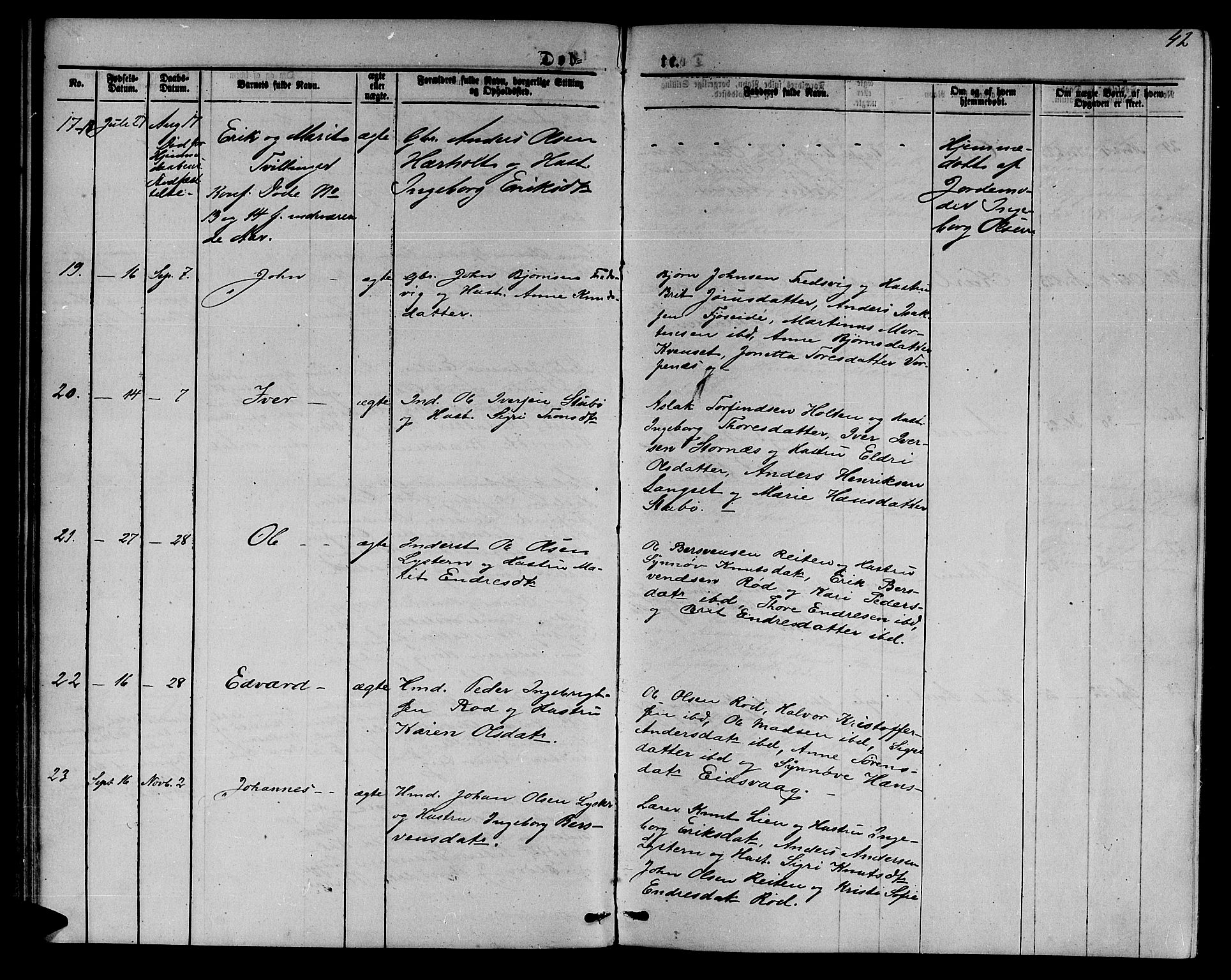 Ministerialprotokoller, klokkerbøker og fødselsregistre - Møre og Romsdal, AV/SAT-A-1454/551/L0630: Parish register (copy) no. 551C02, 1867-1885, p. 42