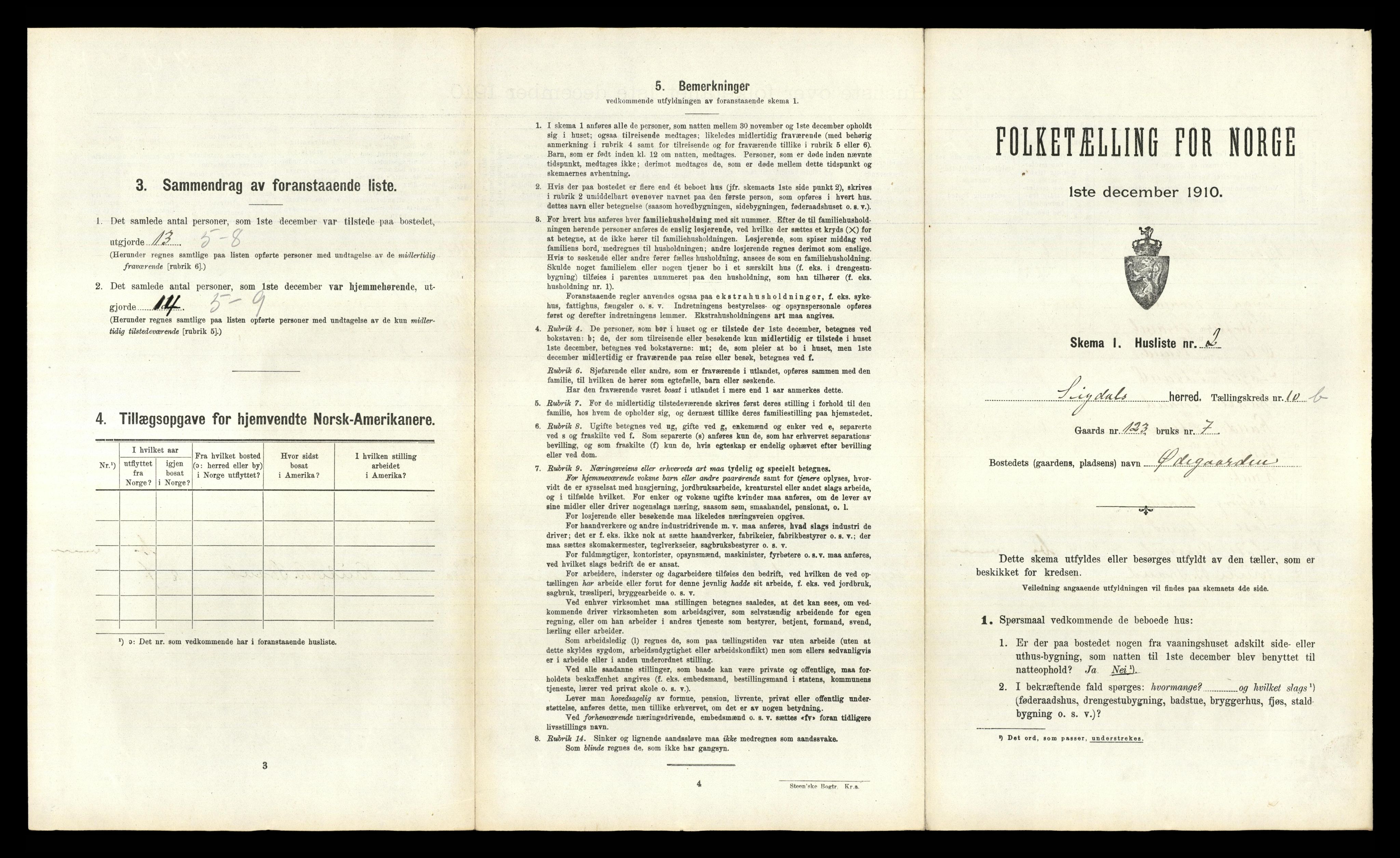 RA, 1910 census for Sigdal, 1910, p. 1076