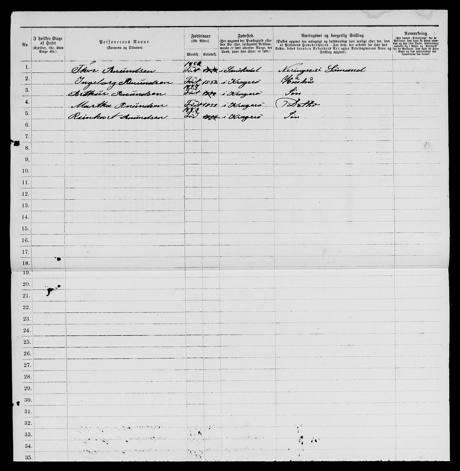 SAKO, 1885 census for 0801 Kragerø, 1885, p. 716