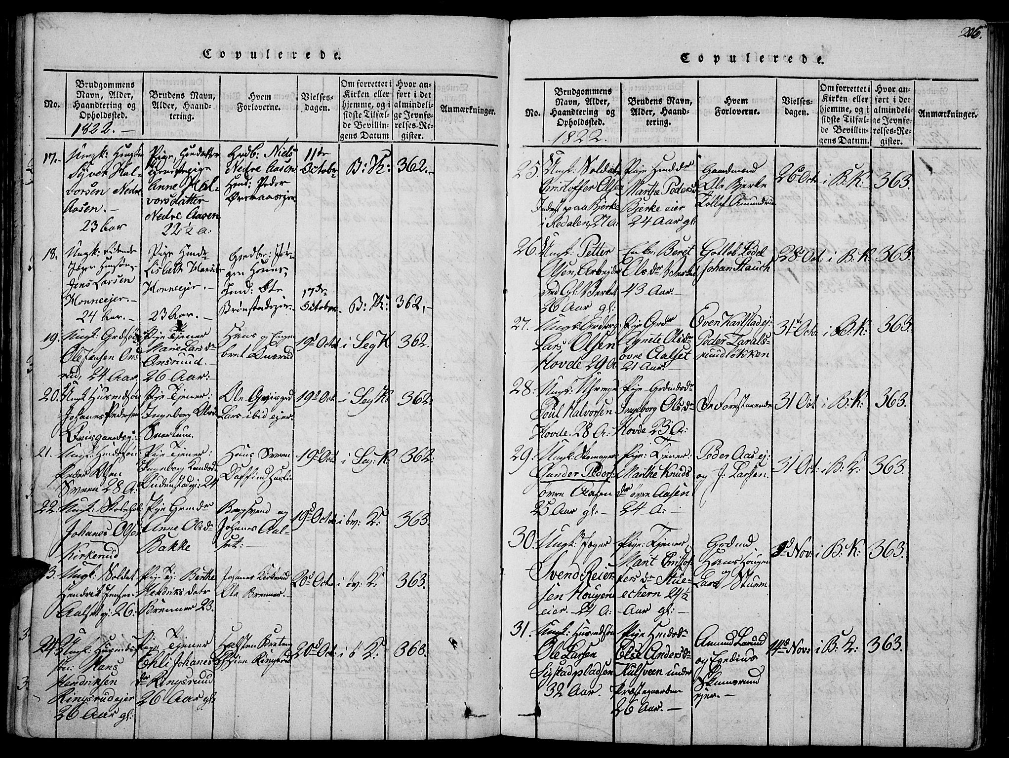 Biri prestekontor, SAH/PREST-096/H/Ha/Haa/L0003: Parish register (official) no. 3, 1814-1828, p. 206