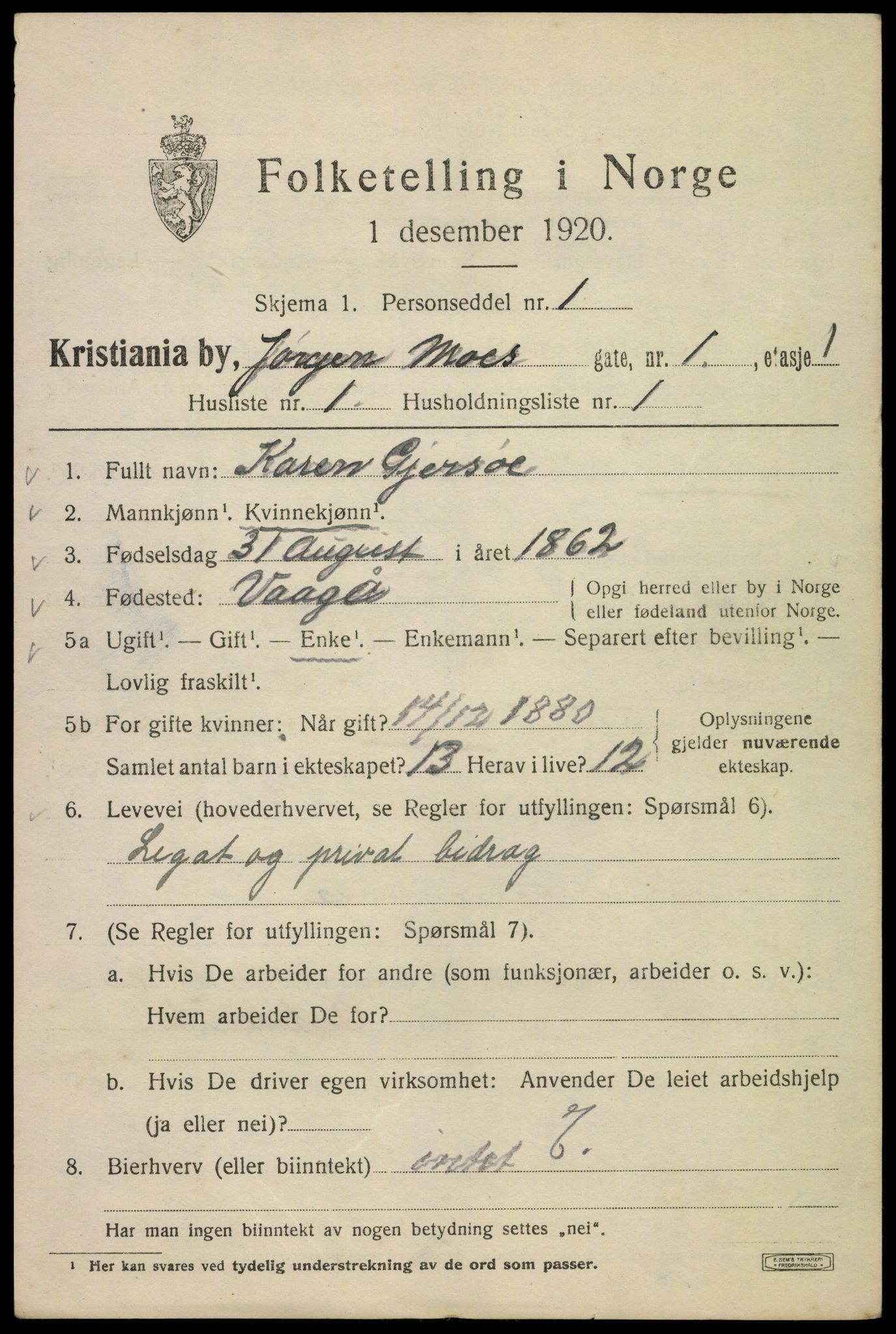 SAO, 1920 census for Kristiania, 1920, p. 325653