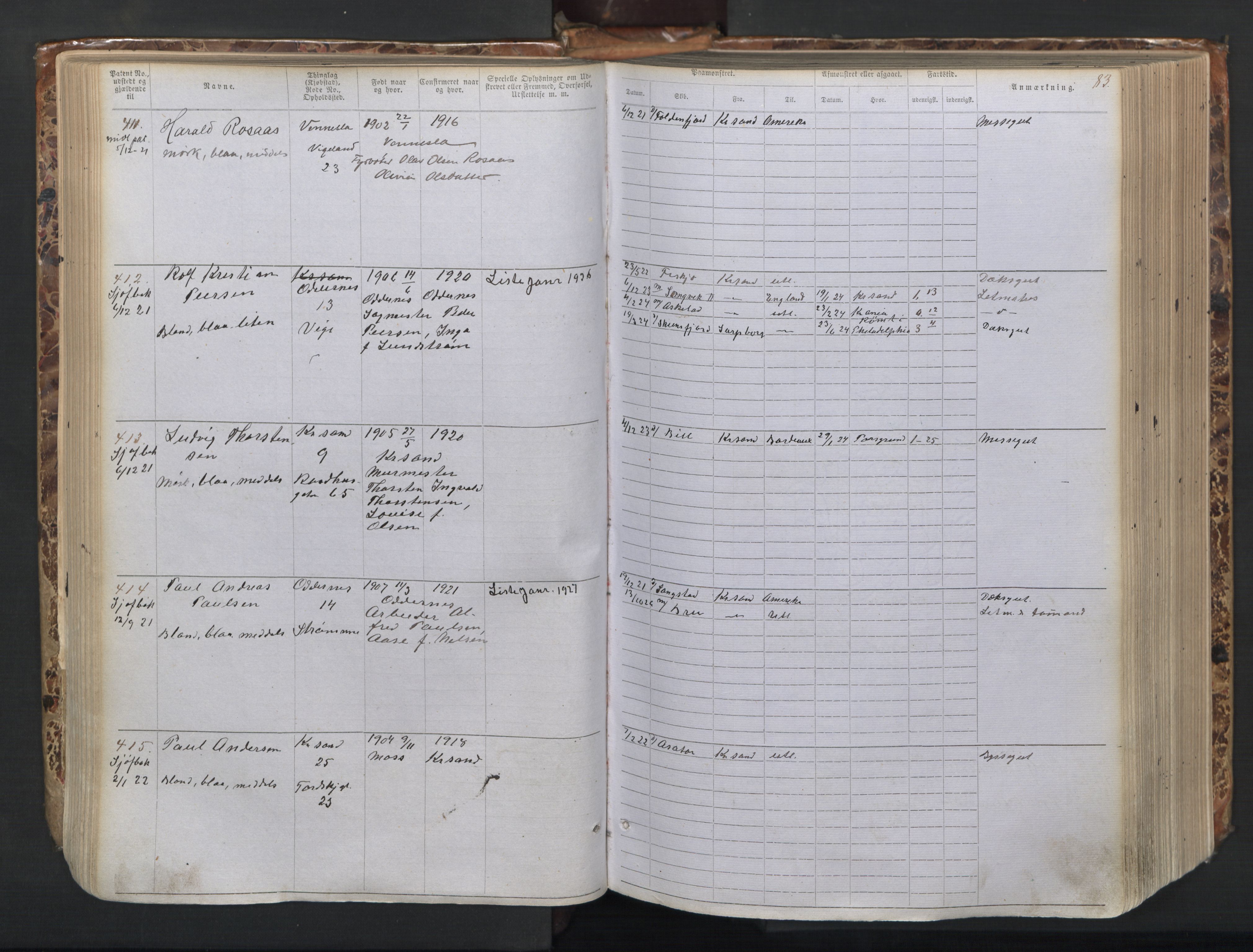 Kristiansand mønstringskrets, AV/SAK-2031-0015/F/Fa/L0008: Annotasjonsrulle nr 1-1330 med register, I-6, 1915-1948, p. 107