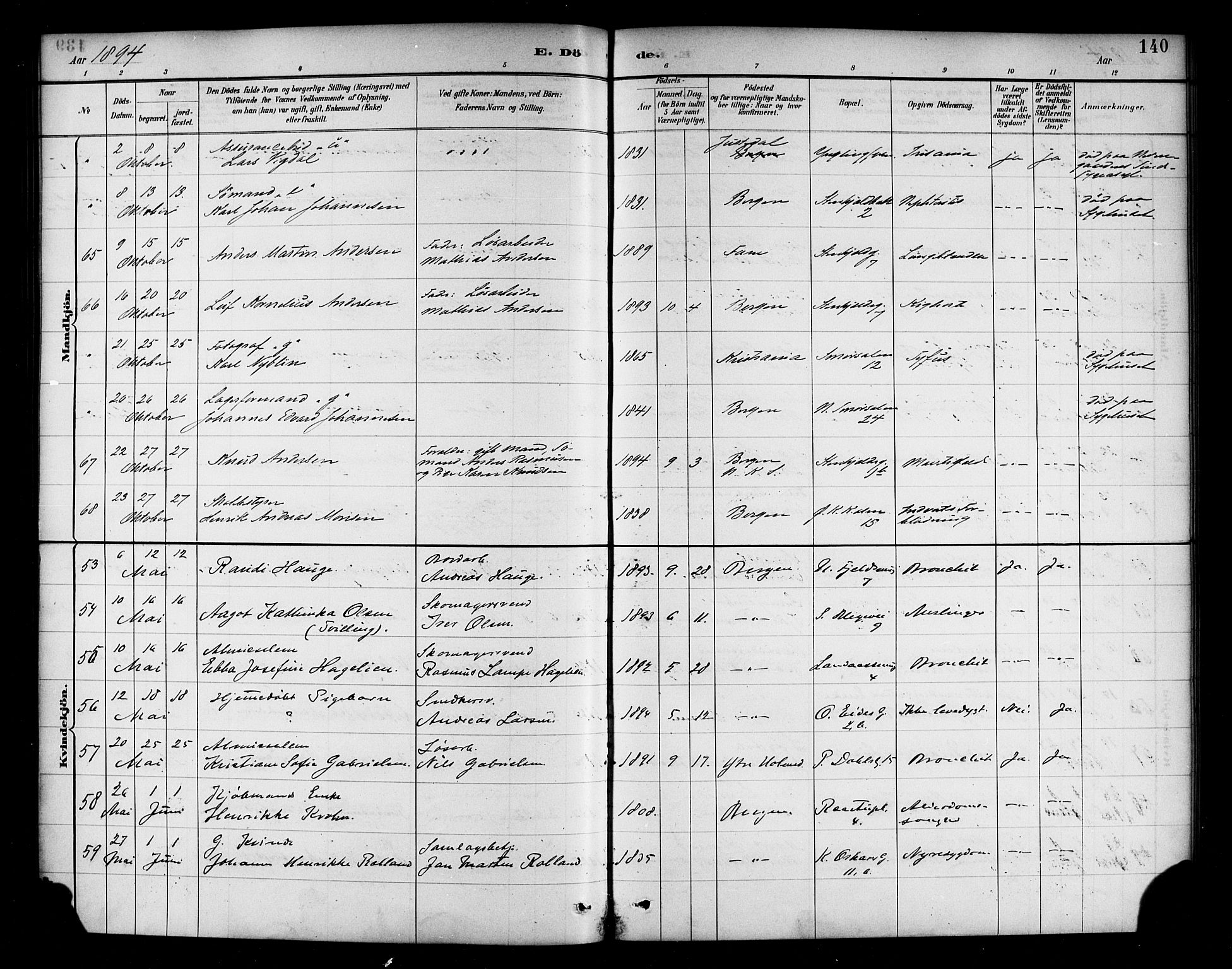 Korskirken sokneprestembete, SAB/A-76101/H/Haa/L0047: Parish register (official) no. E 5, 1884-1910, p. 140