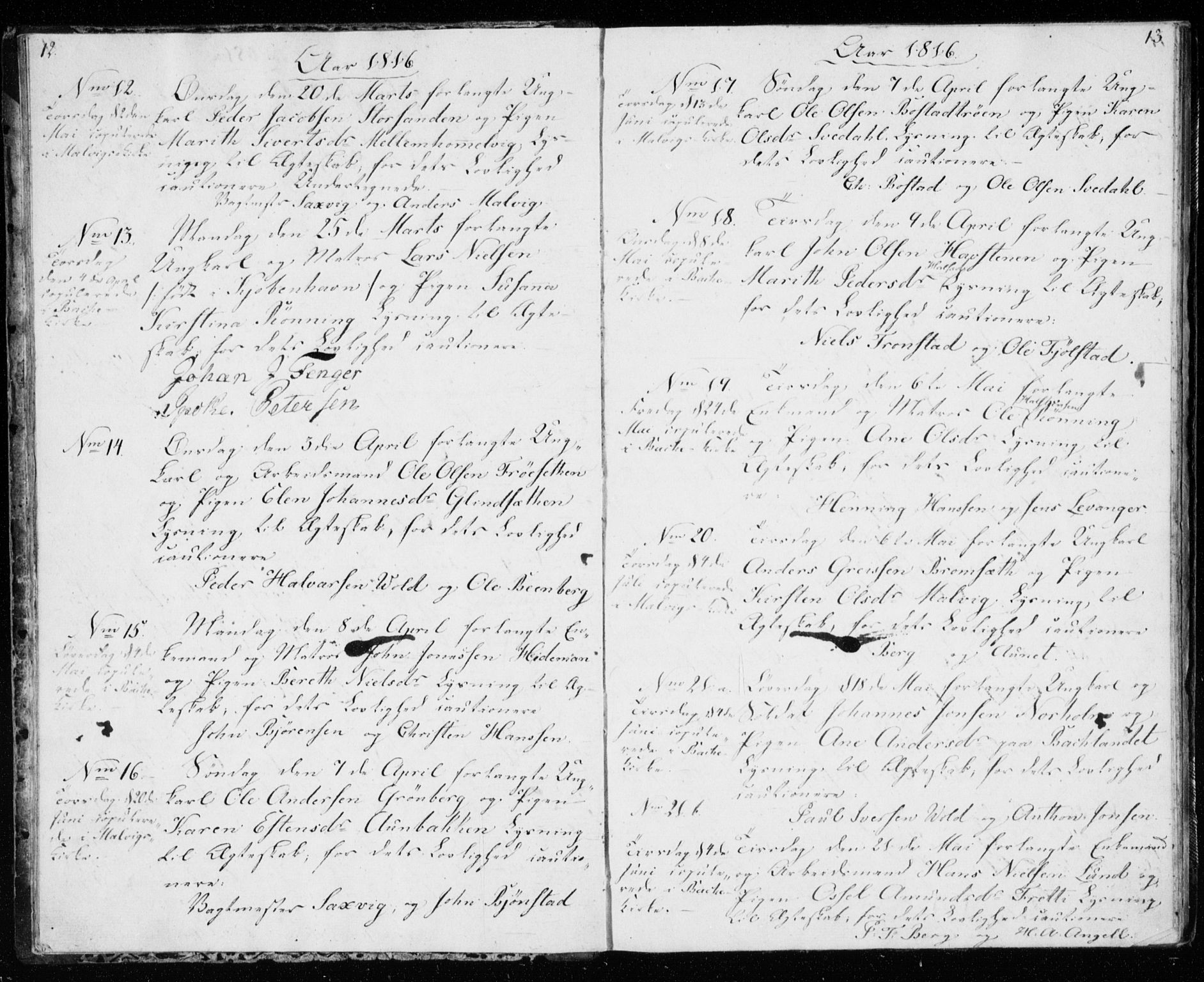 Ministerialprotokoller, klokkerbøker og fødselsregistre - Sør-Trøndelag, SAT/A-1456/606/L0295: Banns register no. 606A10, 1815-1833, p. 12-13