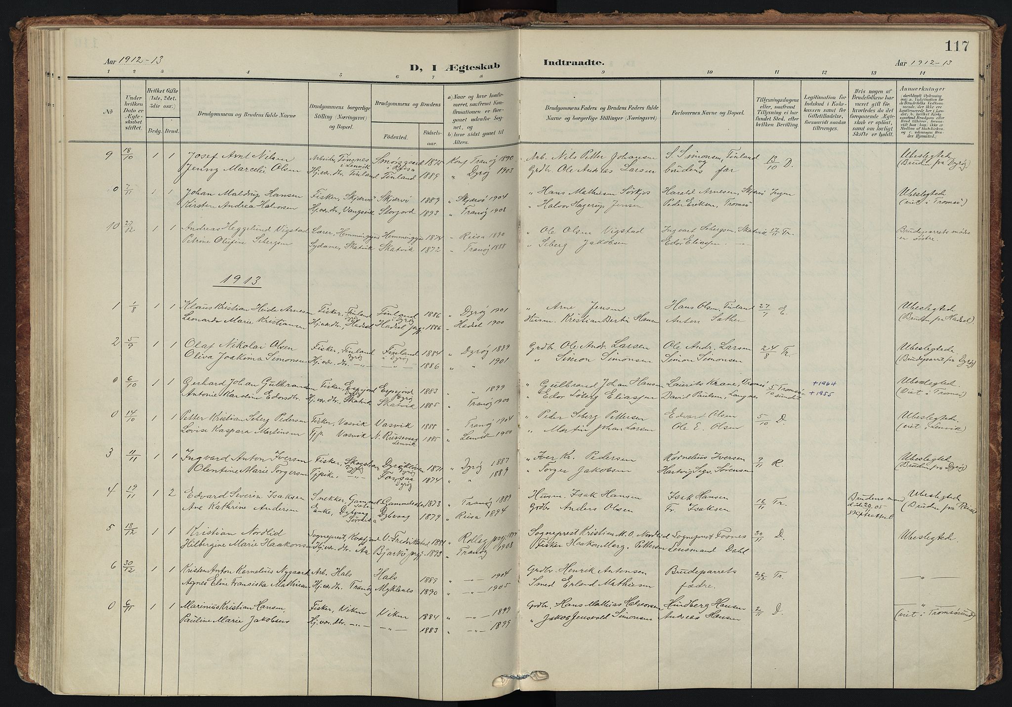 Tranøy sokneprestkontor, SATØ/S-1313/I/Ia/Iaa/L0014kirke: Parish register (official) no. 14, 1905-1919, p. 117