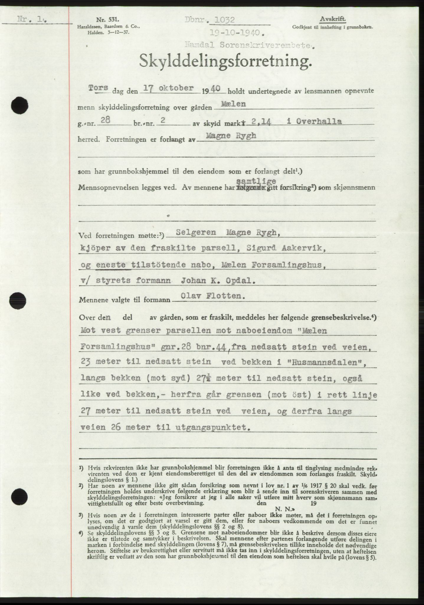 Namdal sorenskriveri, SAT/A-4133/1/2/2C: Mortgage book no. -, 1940-1941, Deed date: 19.10.1940