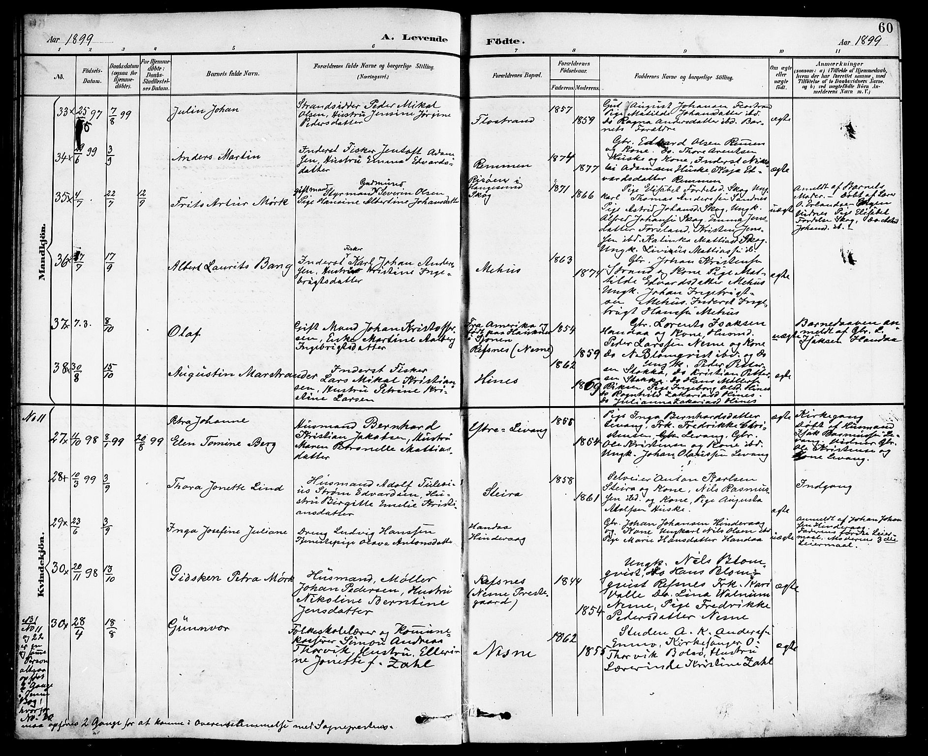 Ministerialprotokoller, klokkerbøker og fødselsregistre - Nordland, SAT/A-1459/838/L0559: Parish register (copy) no. 838C06, 1893-1910, p. 60