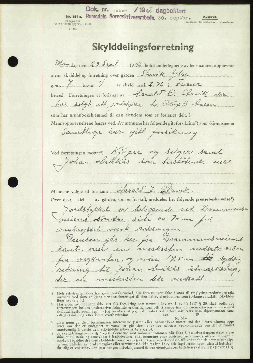 Romsdal sorenskriveri, AV/SAT-A-4149/1/2/2C: Mortgage book no. A21, 1946-1946, Diary no: : 1969/1946