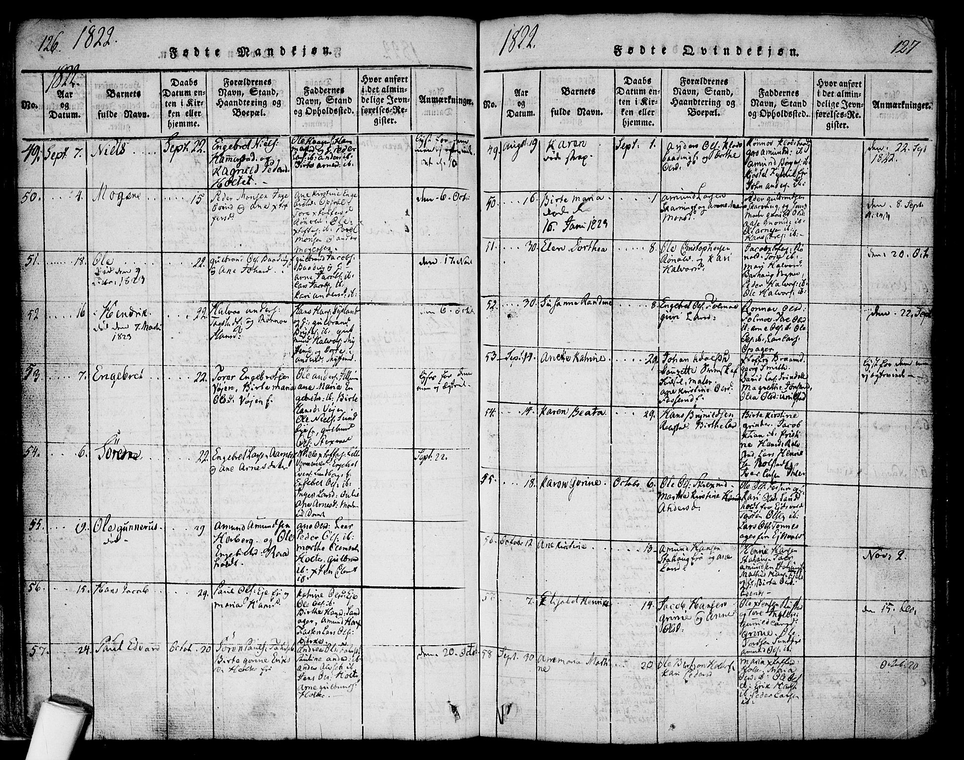 Nes prestekontor Kirkebøker, AV/SAO-A-10410/F/Fa/L0005: Parish register (official) no. I 5, 1815-1835, p. 126-127