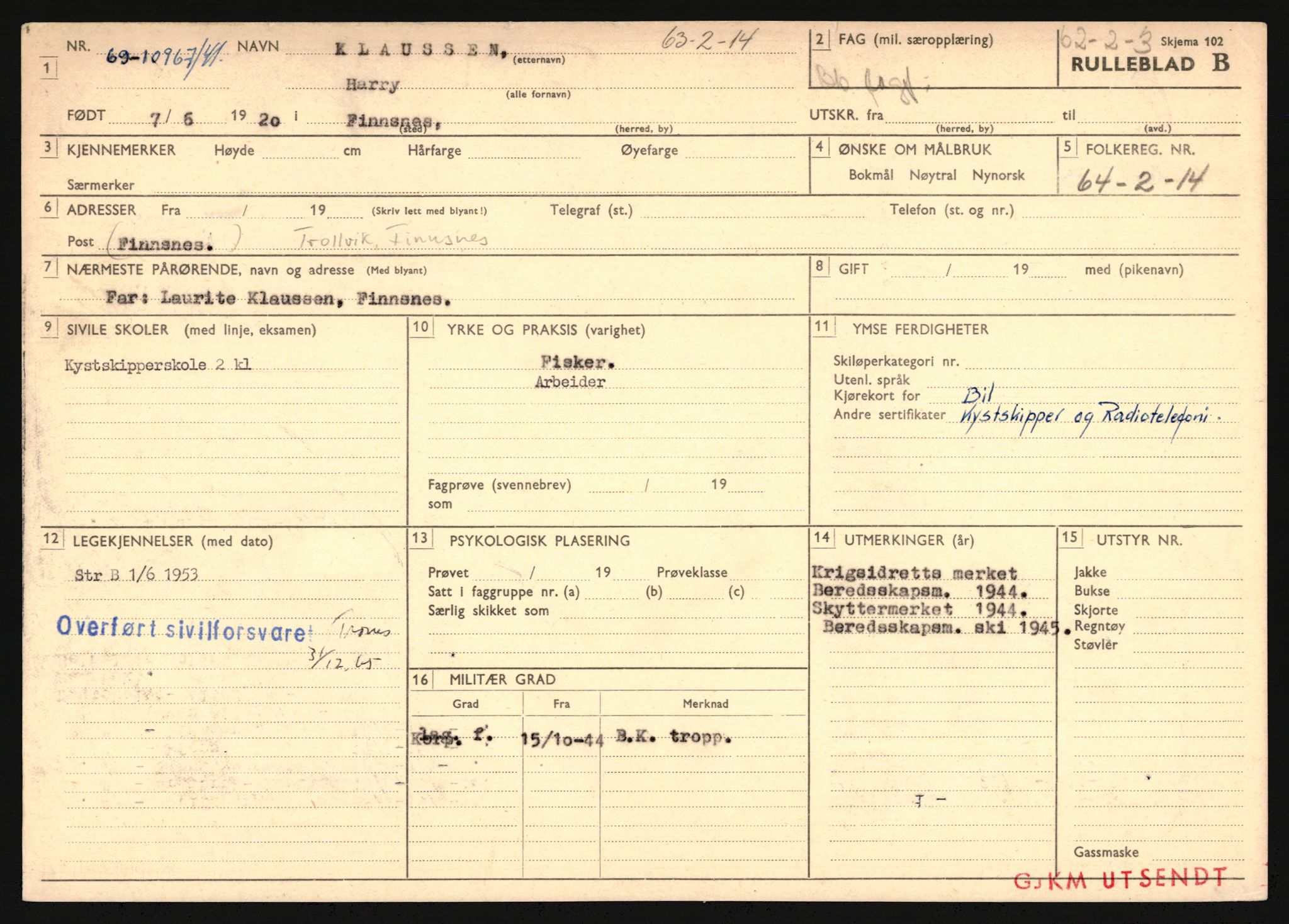 Forsvaret, Troms infanteriregiment nr. 16, AV/RA-RAFA-3146/P/Pa/L0024/0002: Rulleblad / Rulleblad for regimentets menige mannskaper, årsklasse 1941, 1941, p. 242