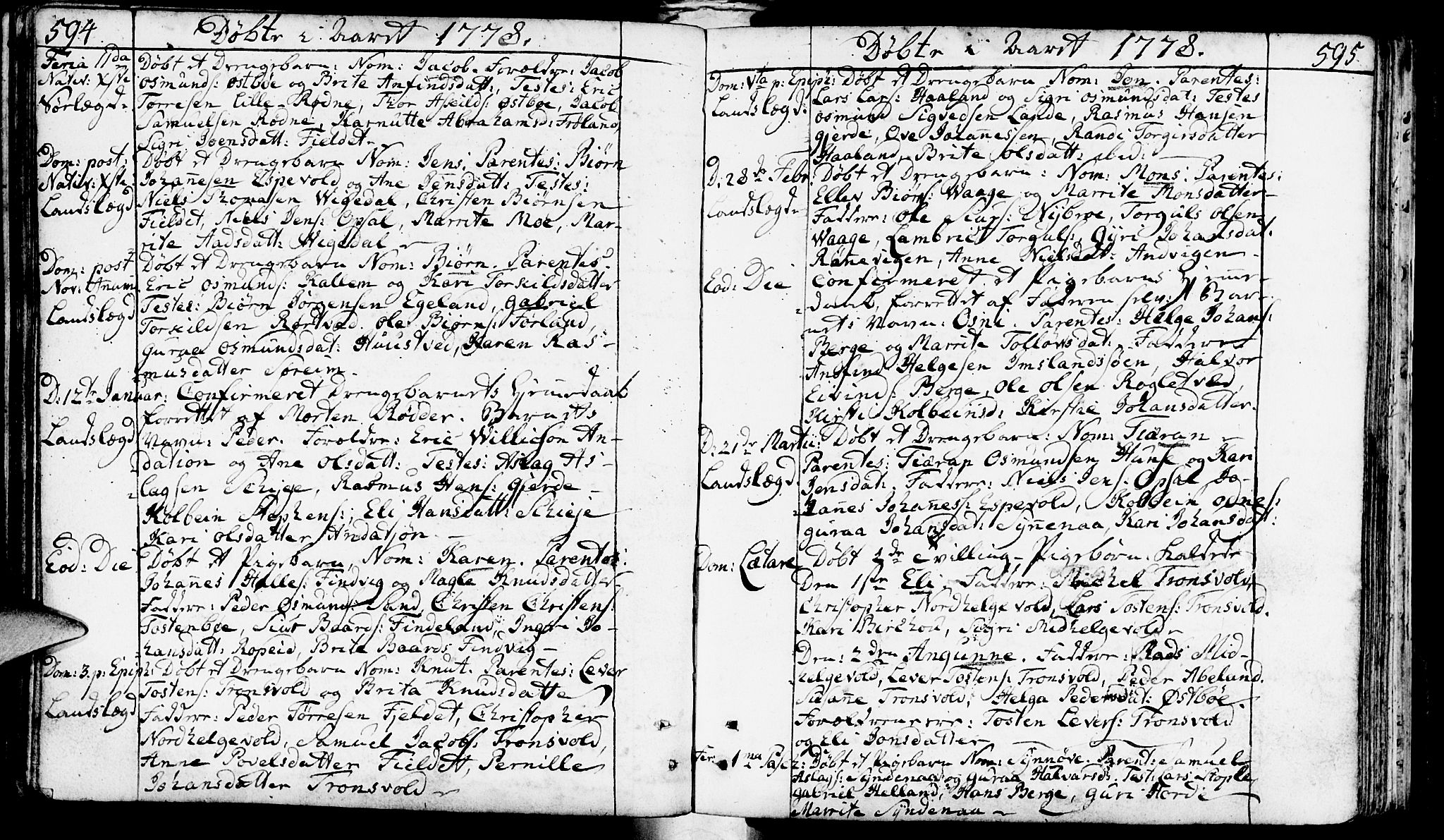 Vikedal sokneprestkontor, AV/SAST-A-101840/01/IV: Parish register (official) no. A 1, 1737-1778, p. 594-595