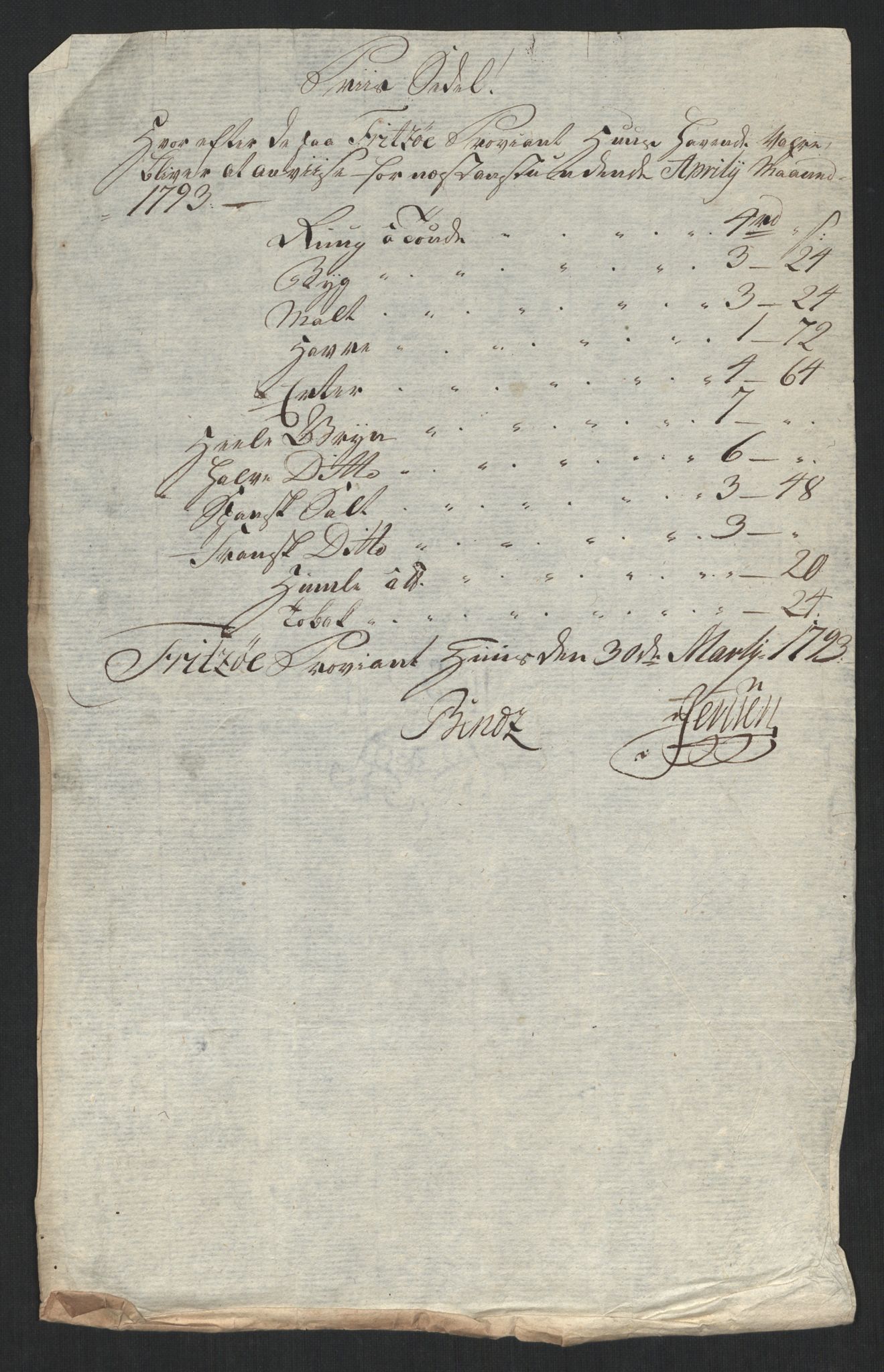 Larvik grevskap, AV/SAKO-A-1056/F/Fk/Fke/L0001: Diverse regnskapssaker, 1729-1810, p. 419