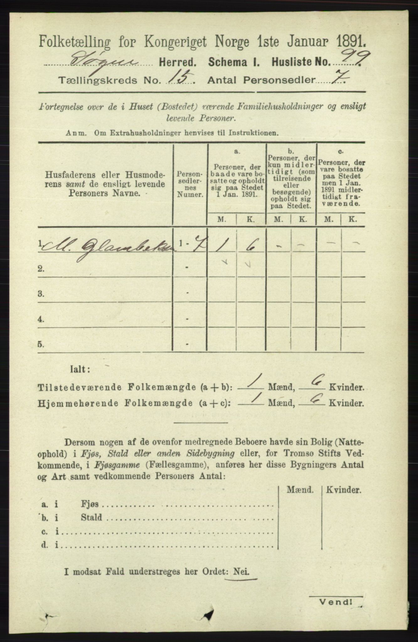 RA, 1891 census for 1018 Søgne, 1891, p. 3896