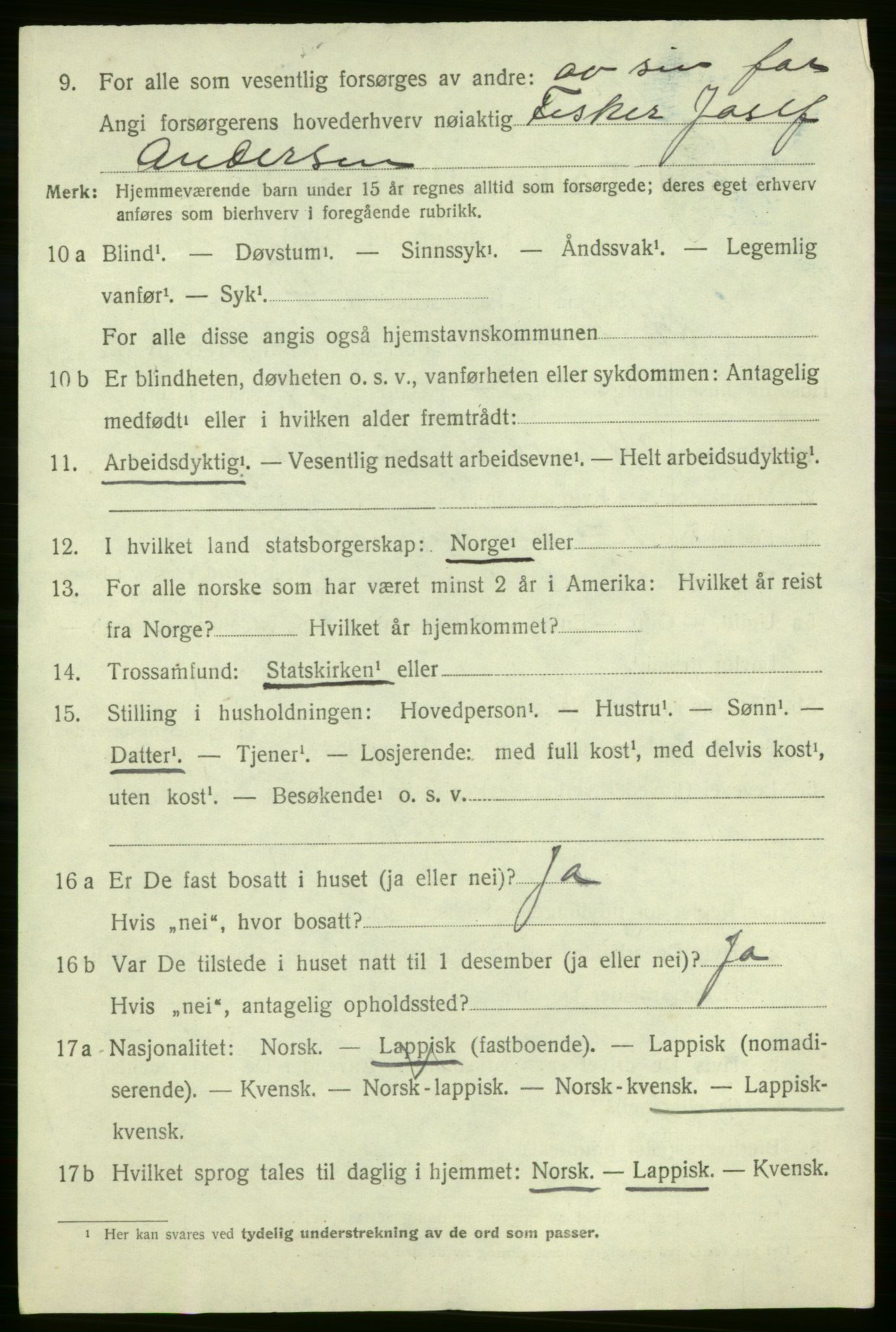 SATØ, 1920 census for Kistrand, 1920, p. 1845