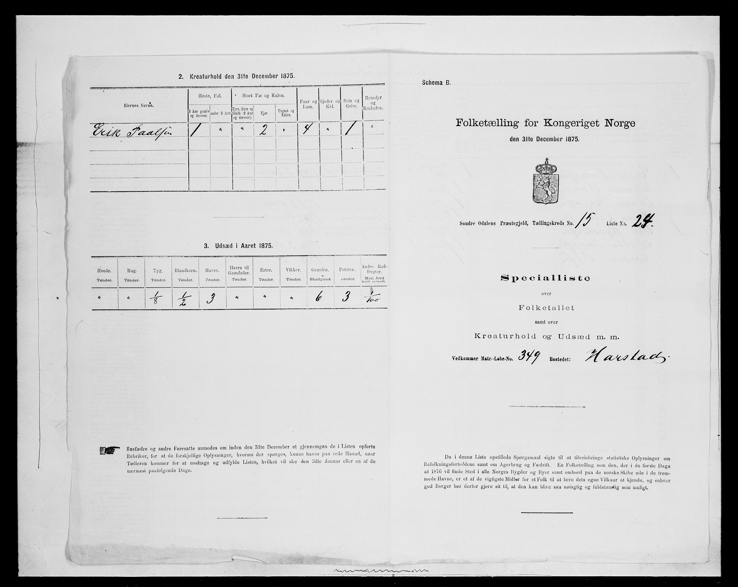 SAH, 1875 census for 0419P Sør-Odal, 1875, p. 1423