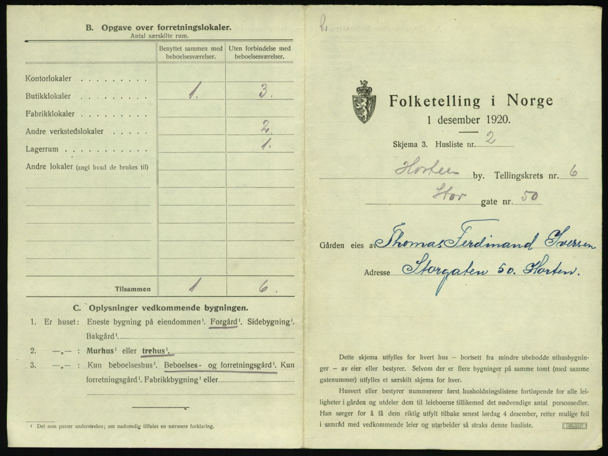 SAKO, 1920 census for Horten, 1920, p. 1925