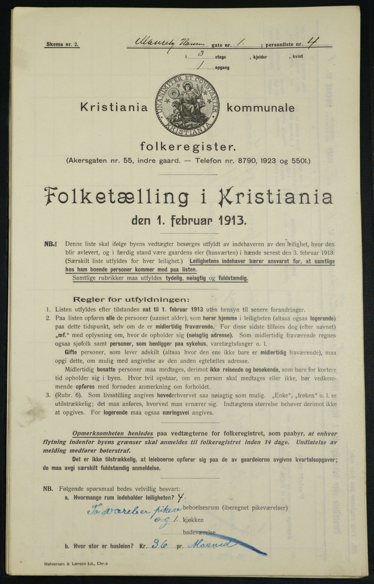 OBA, Municipal Census 1913 for Kristiania, 1913, p. 64673