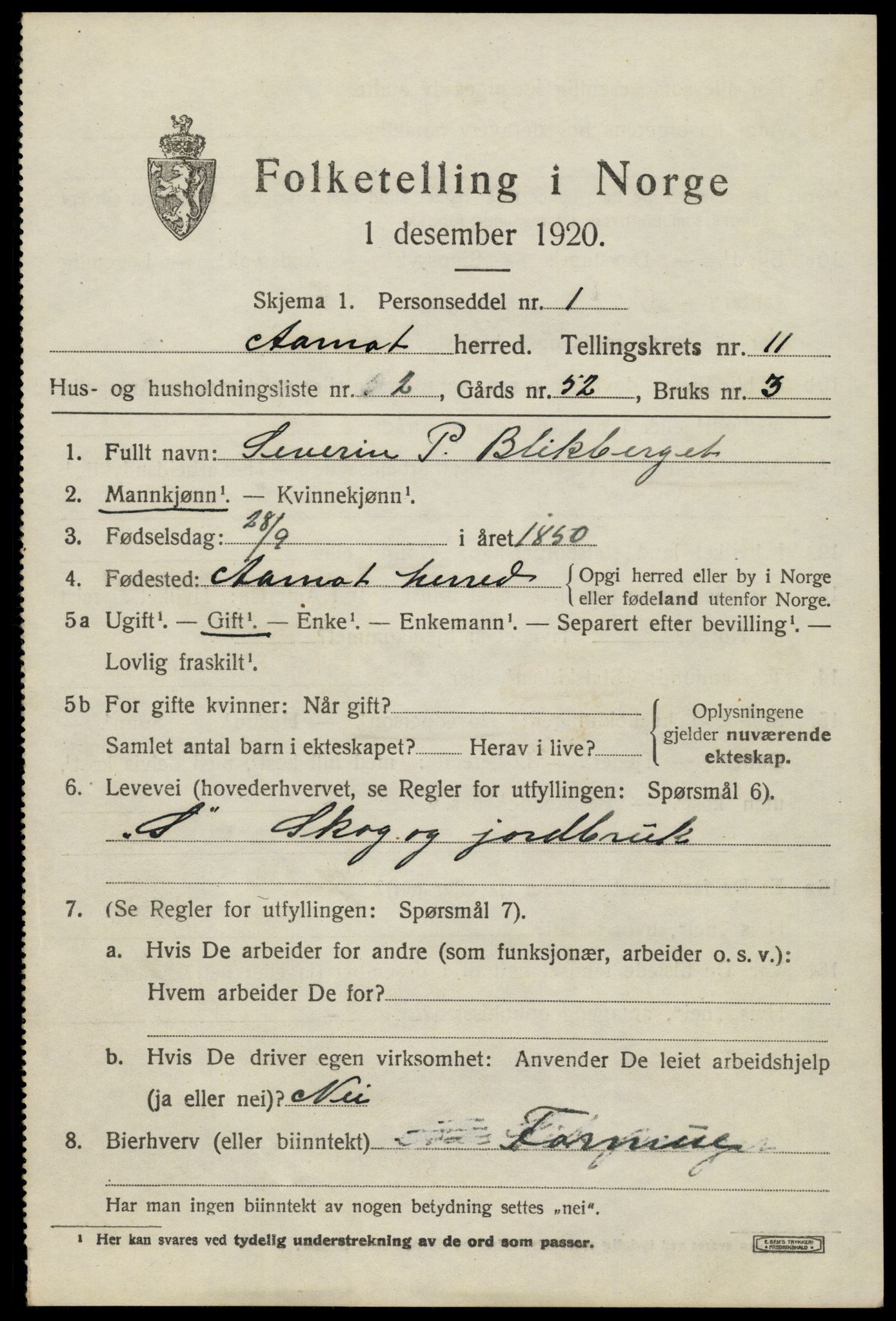 SAH, 1920 census for Åmot, 1920, p. 9423