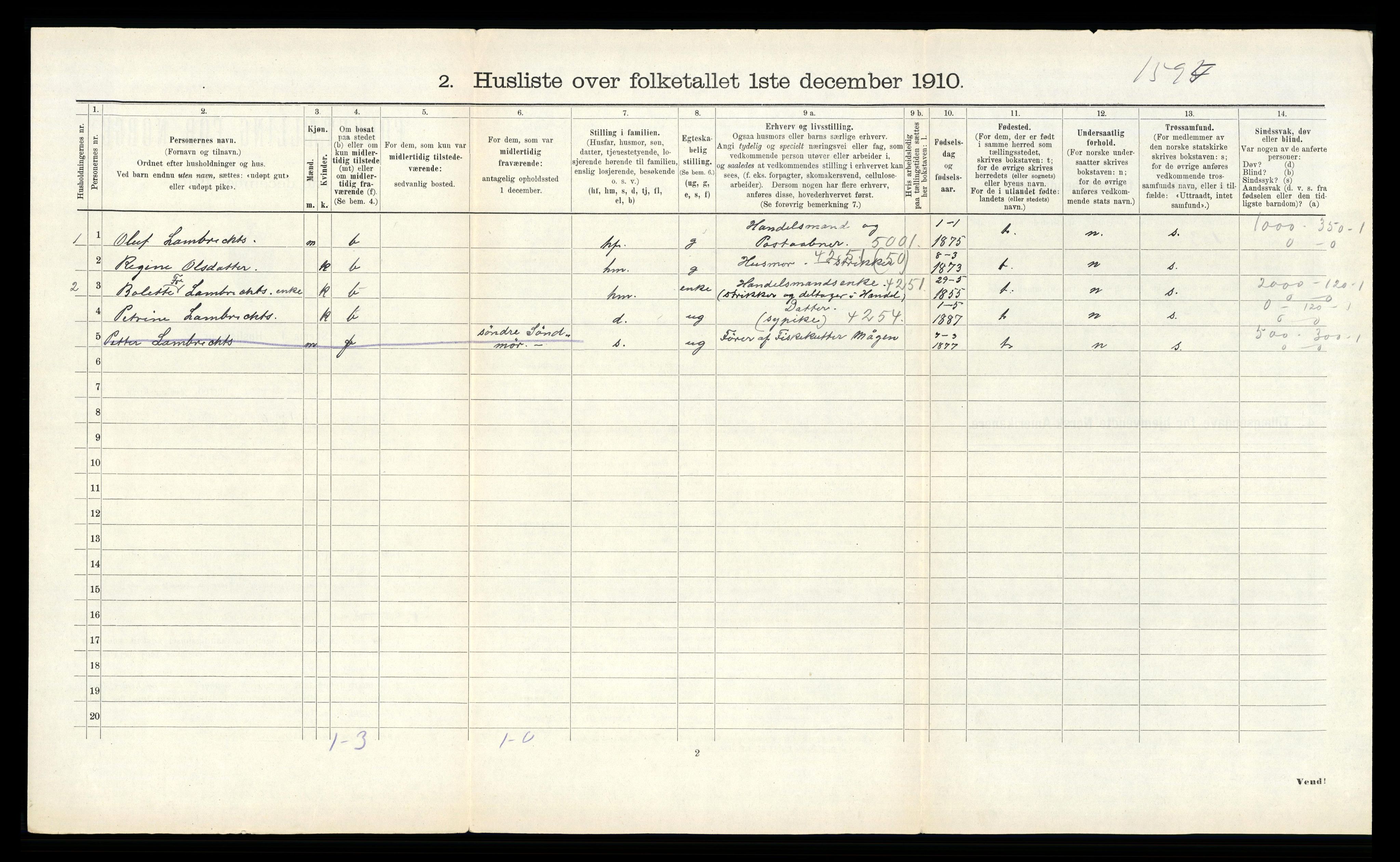 RA, 1910 census for Solund, 1910, p. 216