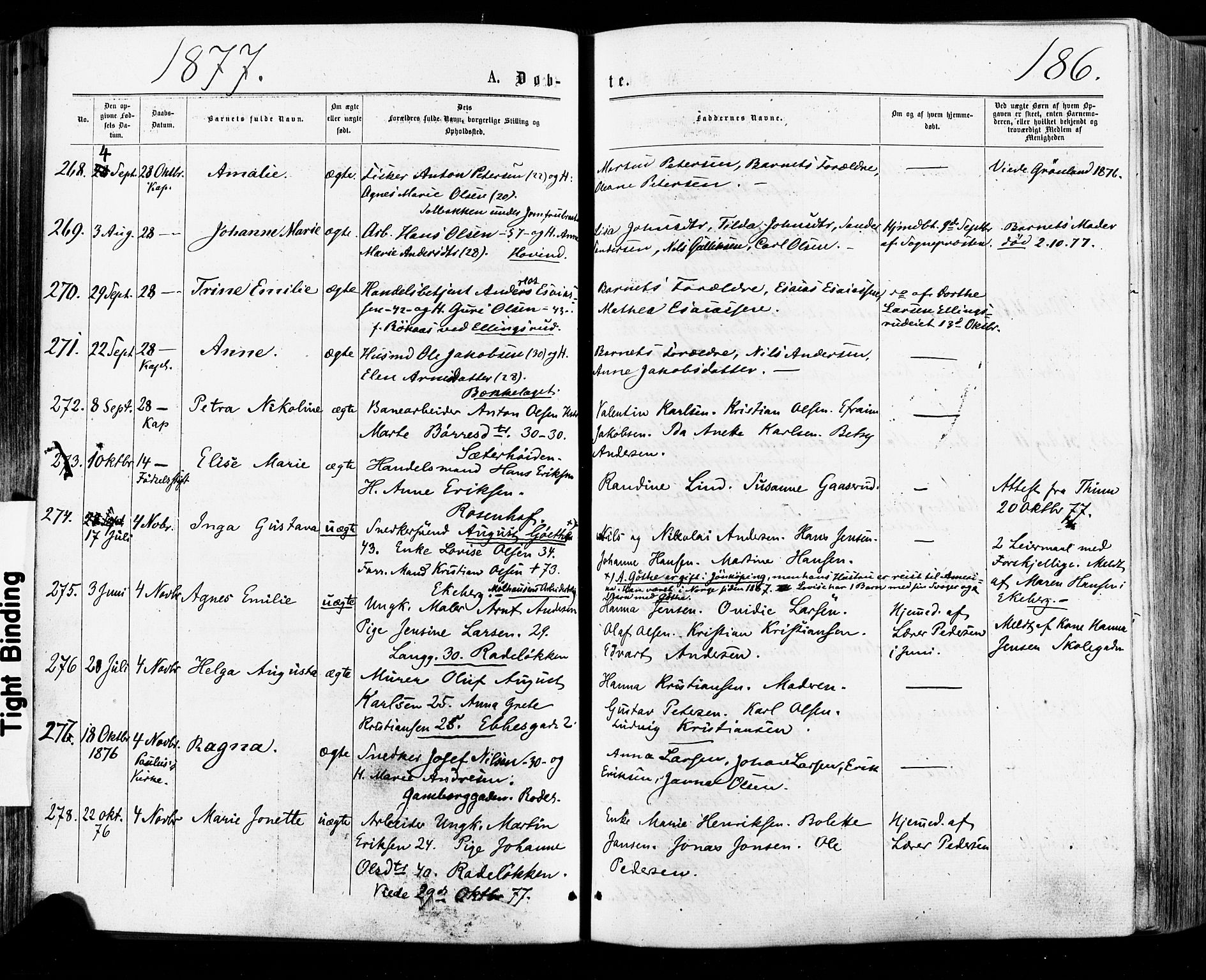 Østre Aker prestekontor Kirkebøker, SAO/A-10840/F/Fa/L0004: Parish register (official) no. I 4, 1876-1889, p. 186