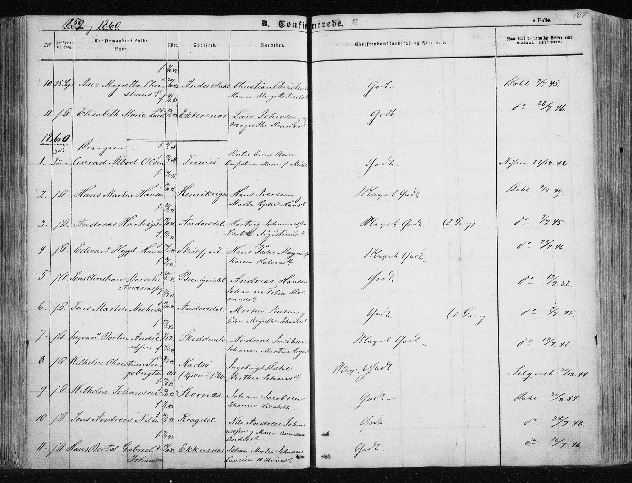Tromsøysund sokneprestkontor, SATØ/S-1304/G/Ga/L0001kirke: Parish register (official) no. 1, 1856-1867, p. 107