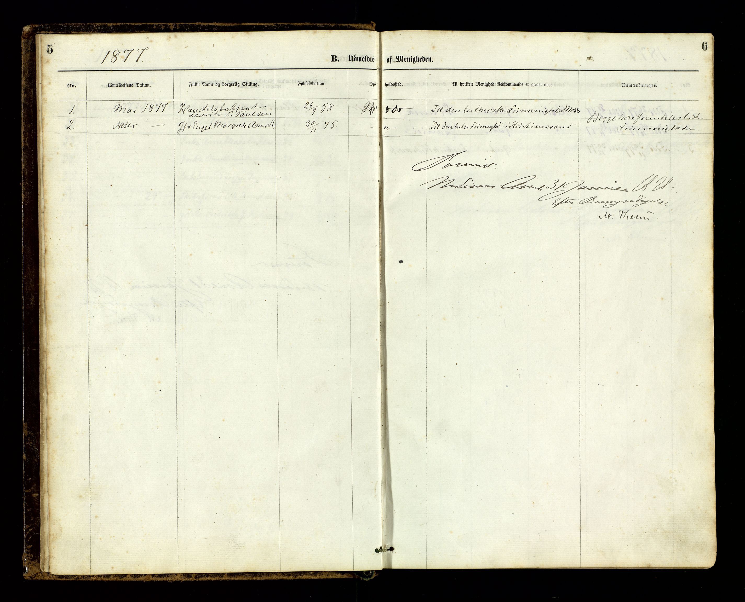 Den evangelisk-lutherske frimenighet, Risør, AV/SAK-1292-0007/F/Fa/L0001: Dissenter register no. F 17, 1877-1892, p. 5-6