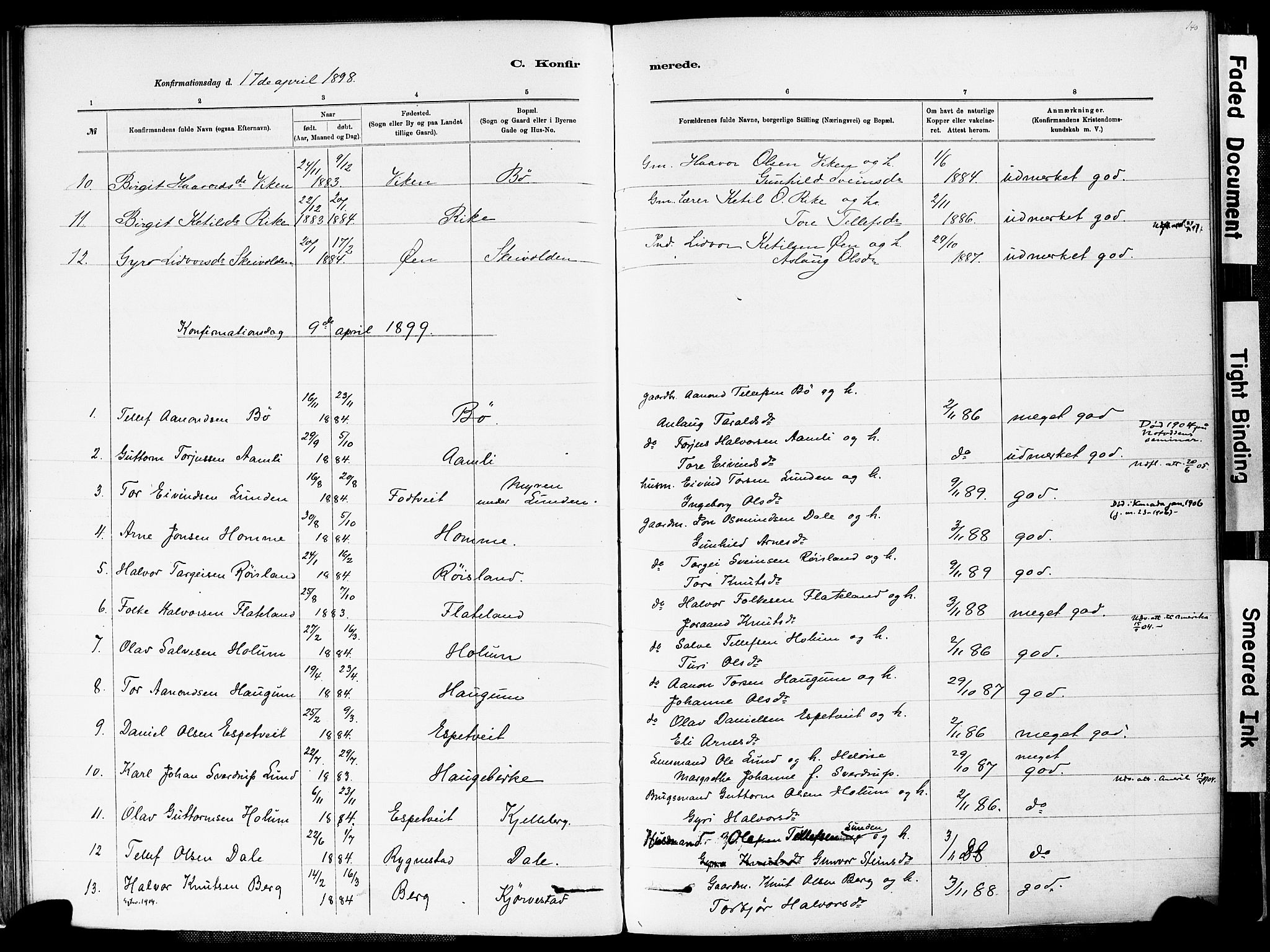 Valle sokneprestkontor, AV/SAK-1111-0044/F/Fa/Fac/L0009: Parish register (official) no. A 9, 1882-1913, p. 140