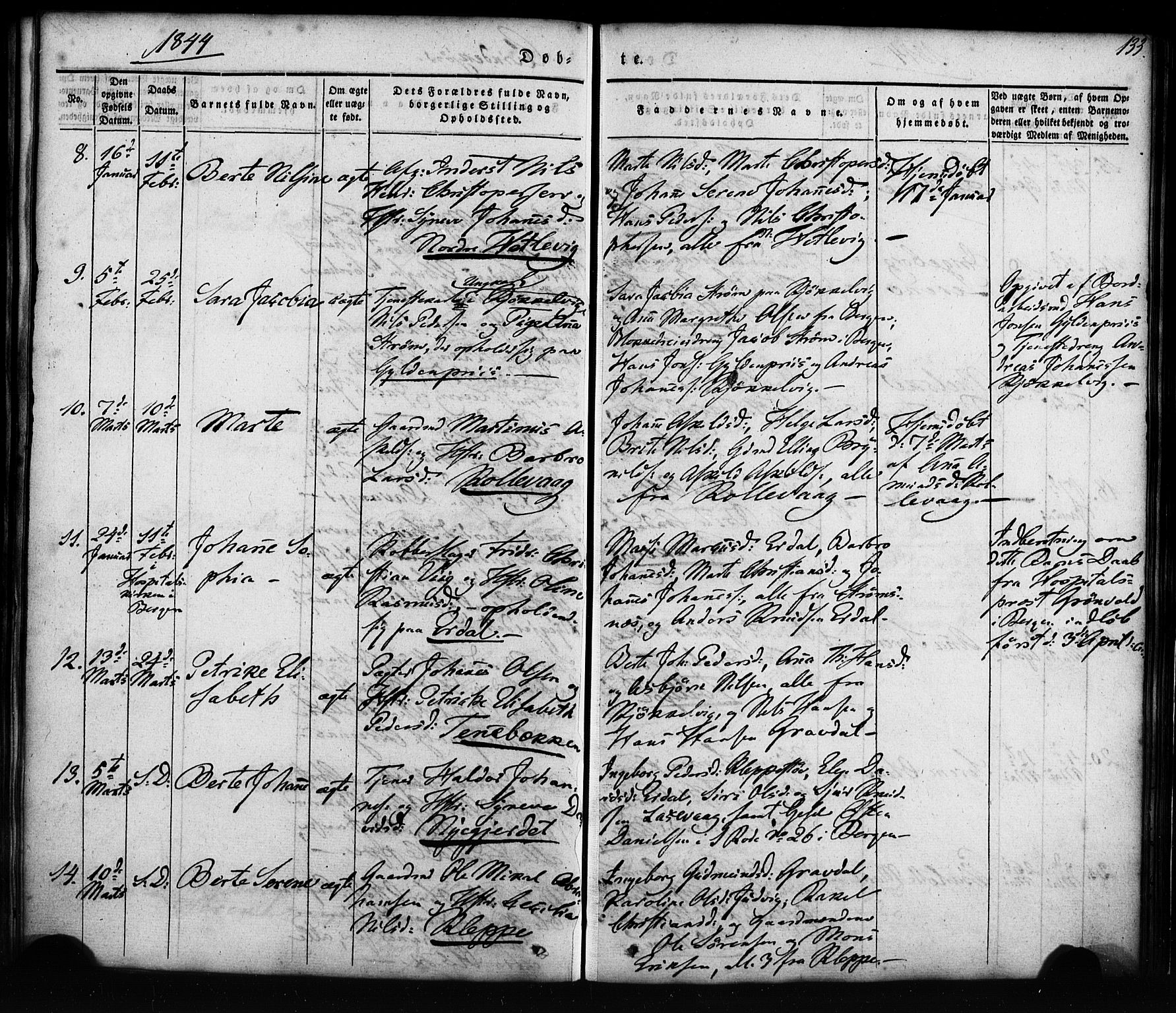 Askøy Sokneprestembete, AV/SAB-A-74101/H/Ha/Haa/Haaa/L0005: Parish register (official) no. A 5, 1836-1852, p. 133