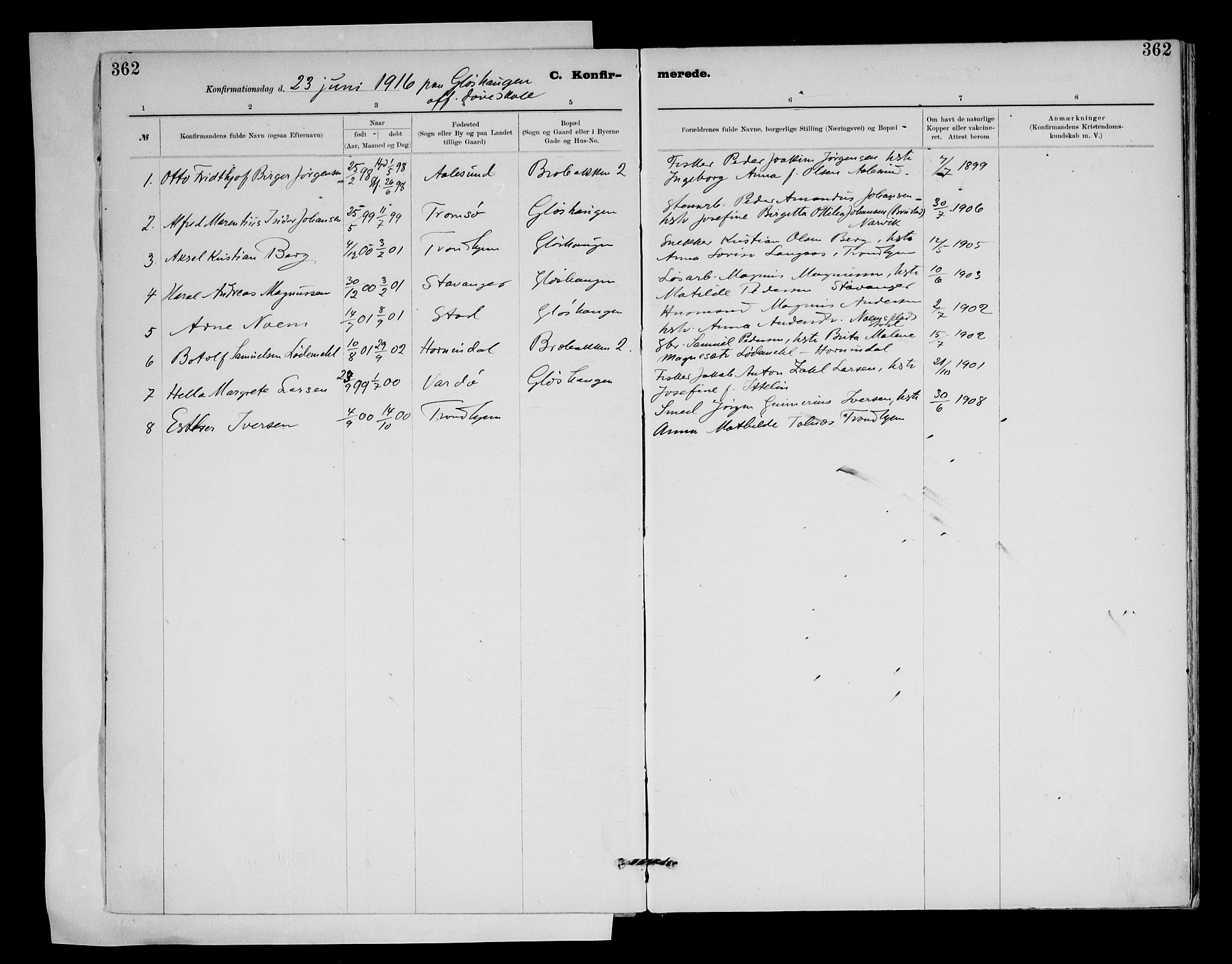 Ministerialprotokoller, klokkerbøker og fødselsregistre - Sør-Trøndelag, SAT/A-1456/604/L0203: Parish register (official) no. 604A23, 1908-1916, p. 362