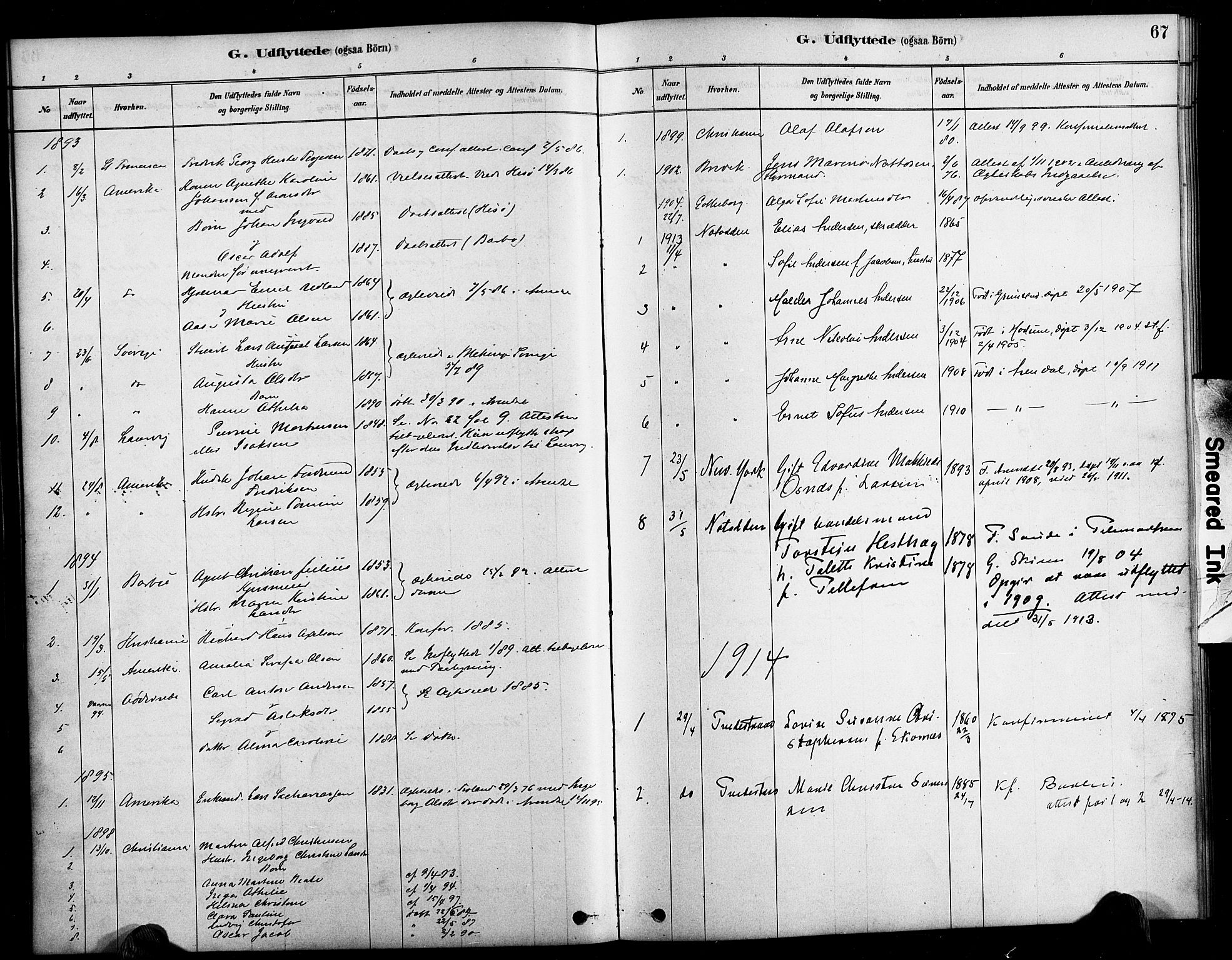 Arendal sokneprestkontor, Trefoldighet, SAK/1111-0040/F/Fa/L0009: Parish register (official) no. A 9, 1878-1919, p. 67