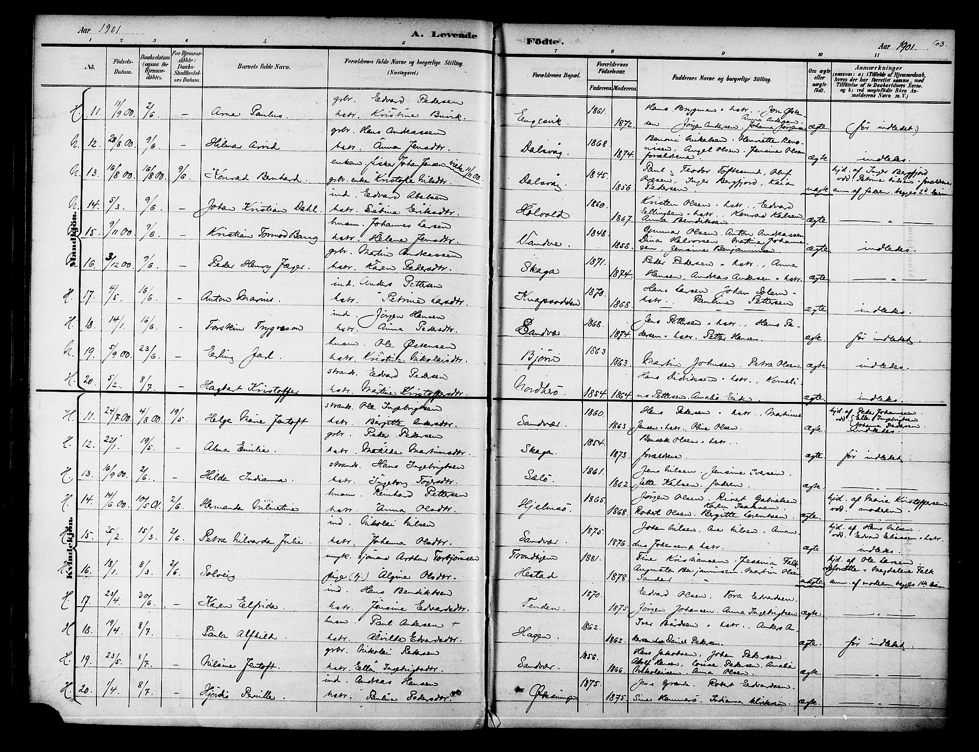 Ministerialprotokoller, klokkerbøker og fødselsregistre - Nordland, SAT/A-1459/834/L0508: Parish register (official) no. 834A06, 1892-1901, p. 63