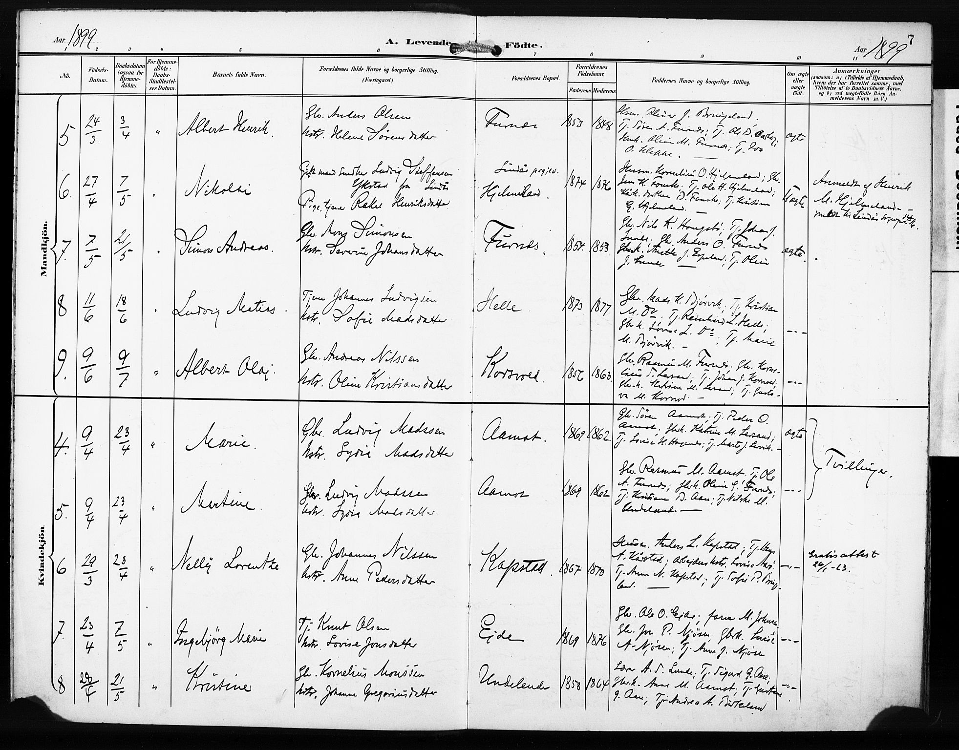 Gaular sokneprestembete, SAB/A-80001/H/Haa: Parish register (official) no. C 2, 1898-1910, p. 7