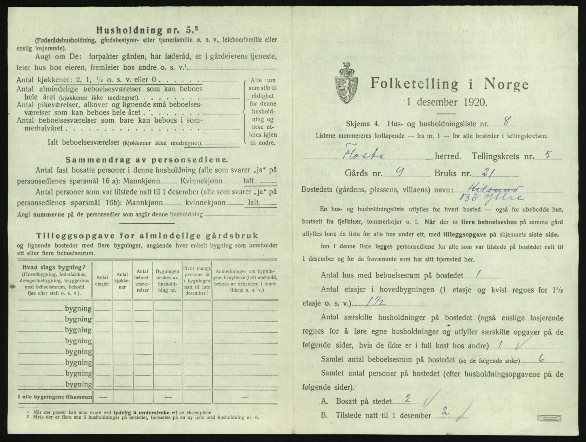 SAK, 1920 census for Flosta, 1920, p. 556