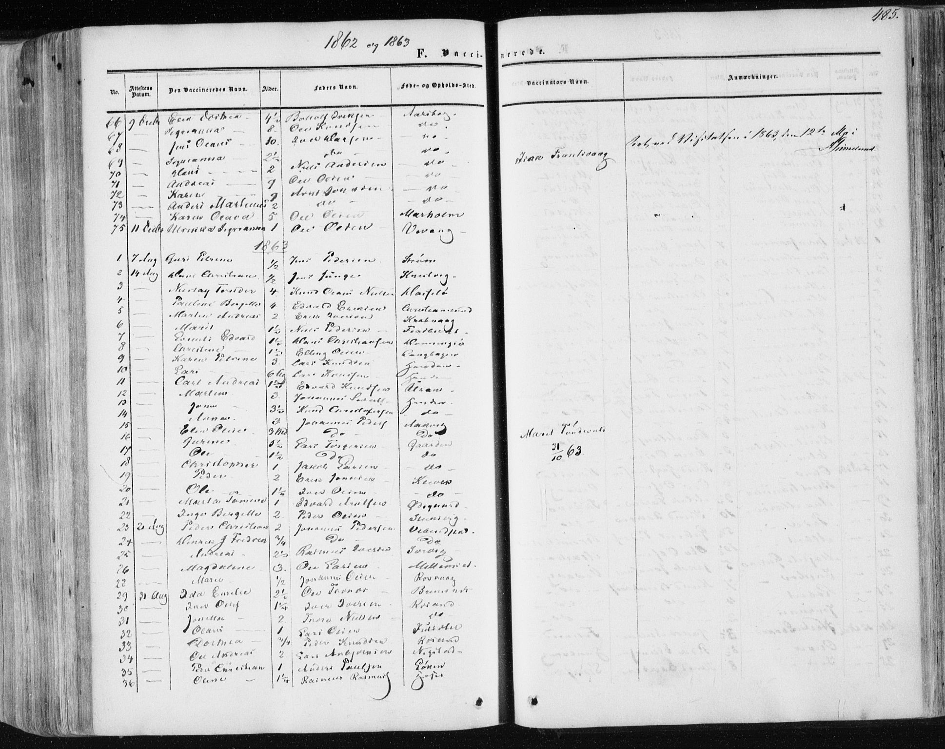Ministerialprotokoller, klokkerbøker og fødselsregistre - Møre og Romsdal, SAT/A-1454/568/L0804: Parish register (official) no. 568A11, 1854-1868, p. 485