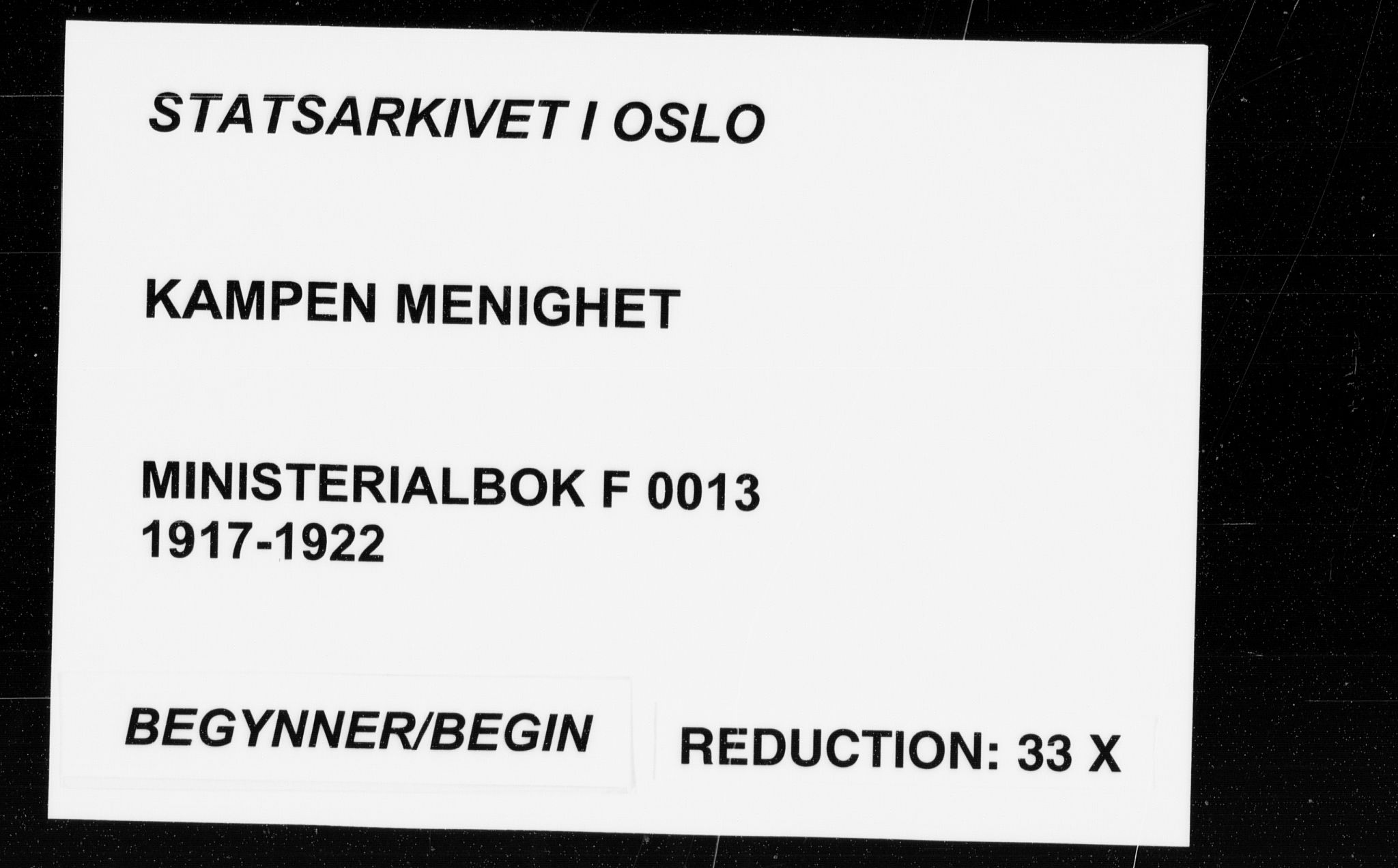 Kampen prestekontor Kirkebøker, AV/SAO-A-10853/F/Fa/L0013: Parish register (official) no. I 13, 1917-1922