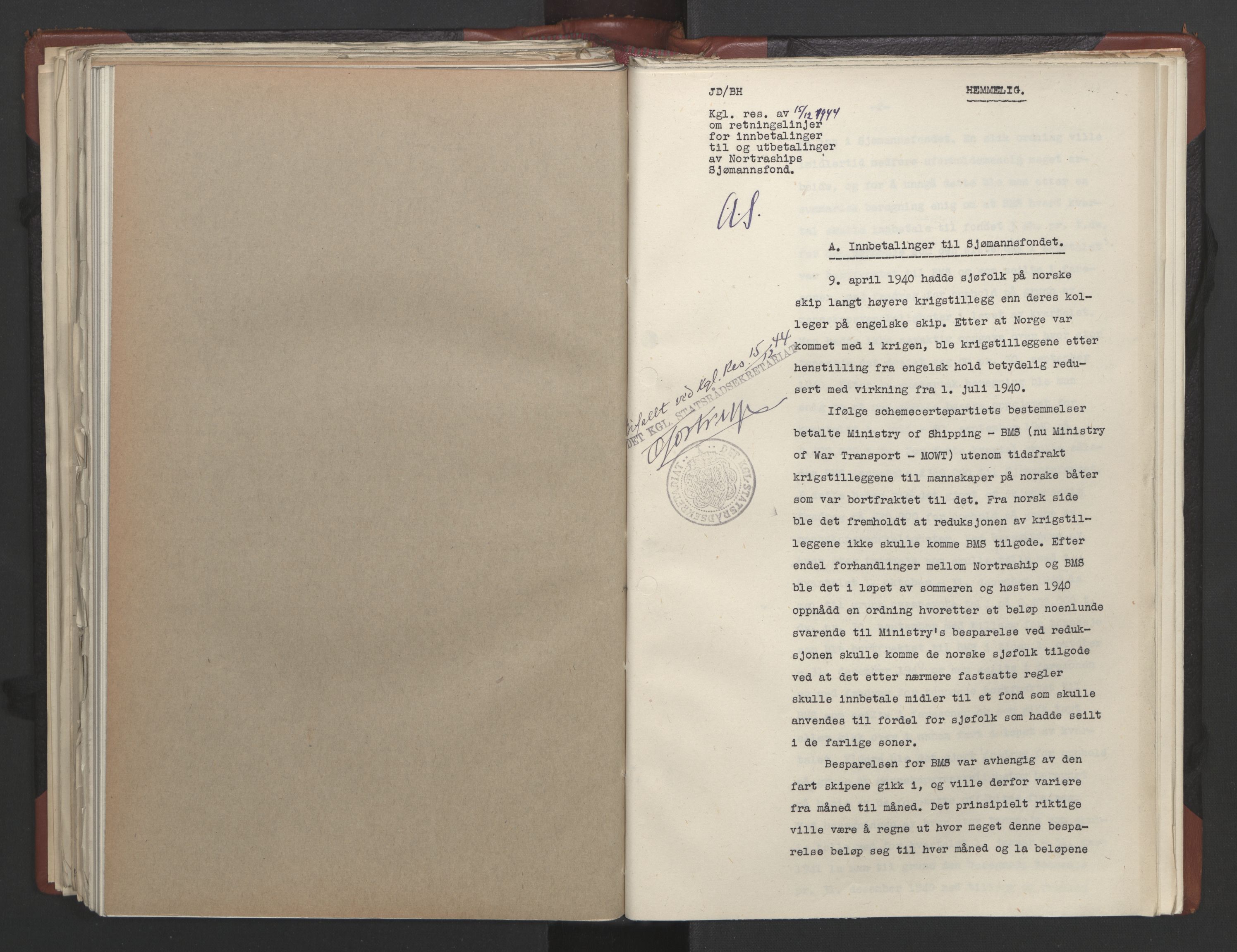 Statsrådssekretariatet, RA/S-1001/A/Ac/L0125: Kgl. res. 21/7-15/12, 1944, p. 279