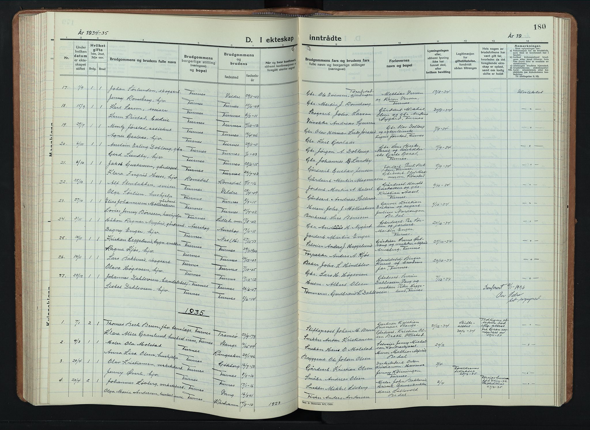 Furnes prestekontor, AV/SAH-PREST-012/L/La/L0002: Parish register (copy) no. 2, 1934-1956, p. 180