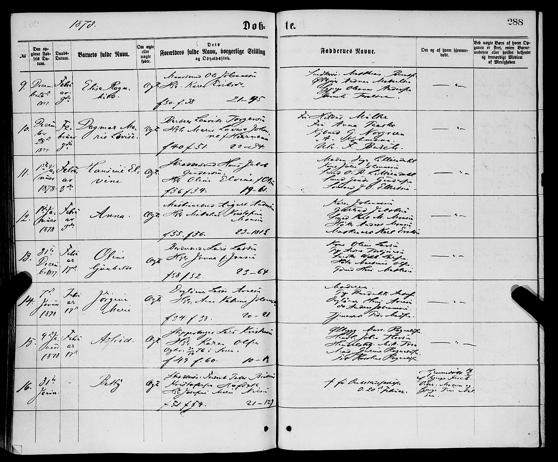 Korskirken sokneprestembete, SAB/A-76101/H/Haa/L0020: Parish register (official) no. B 6, 1871-1878, p. 288