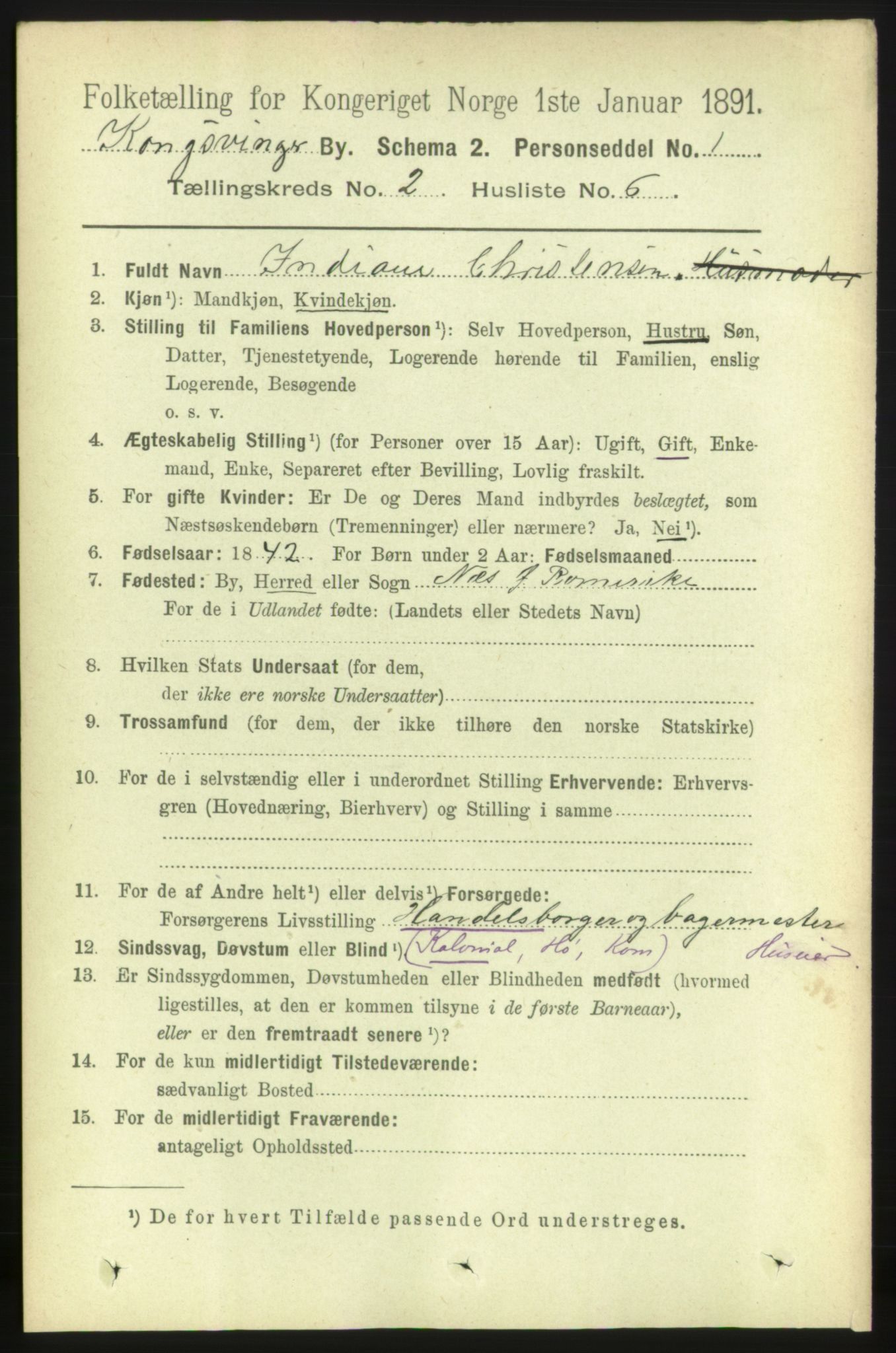 RA, 1891 census for 0402 Kongsvinger, 1891, p. 827