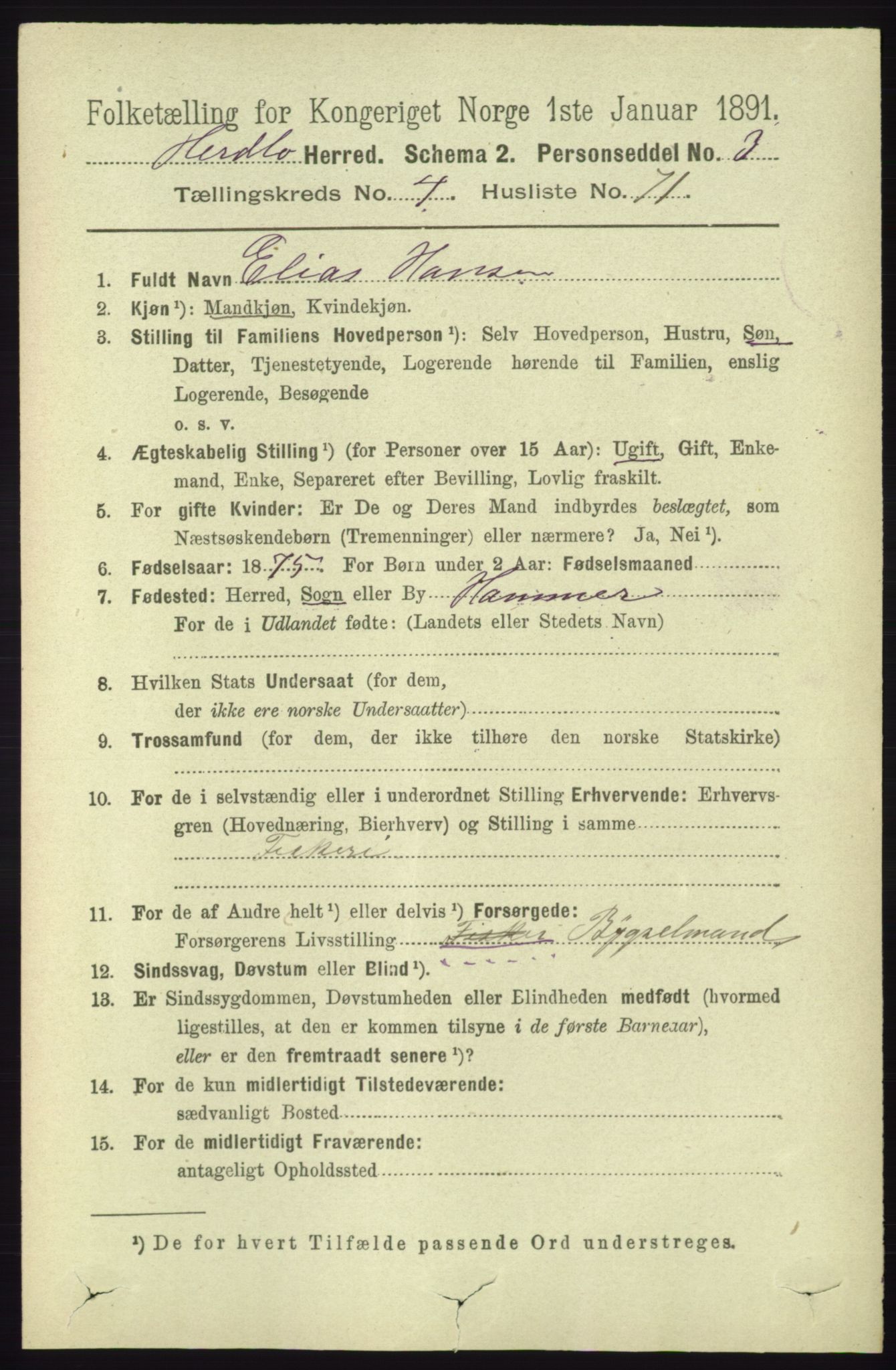 RA, 1891 census for 1258 Herdla, 1891, p. 1998