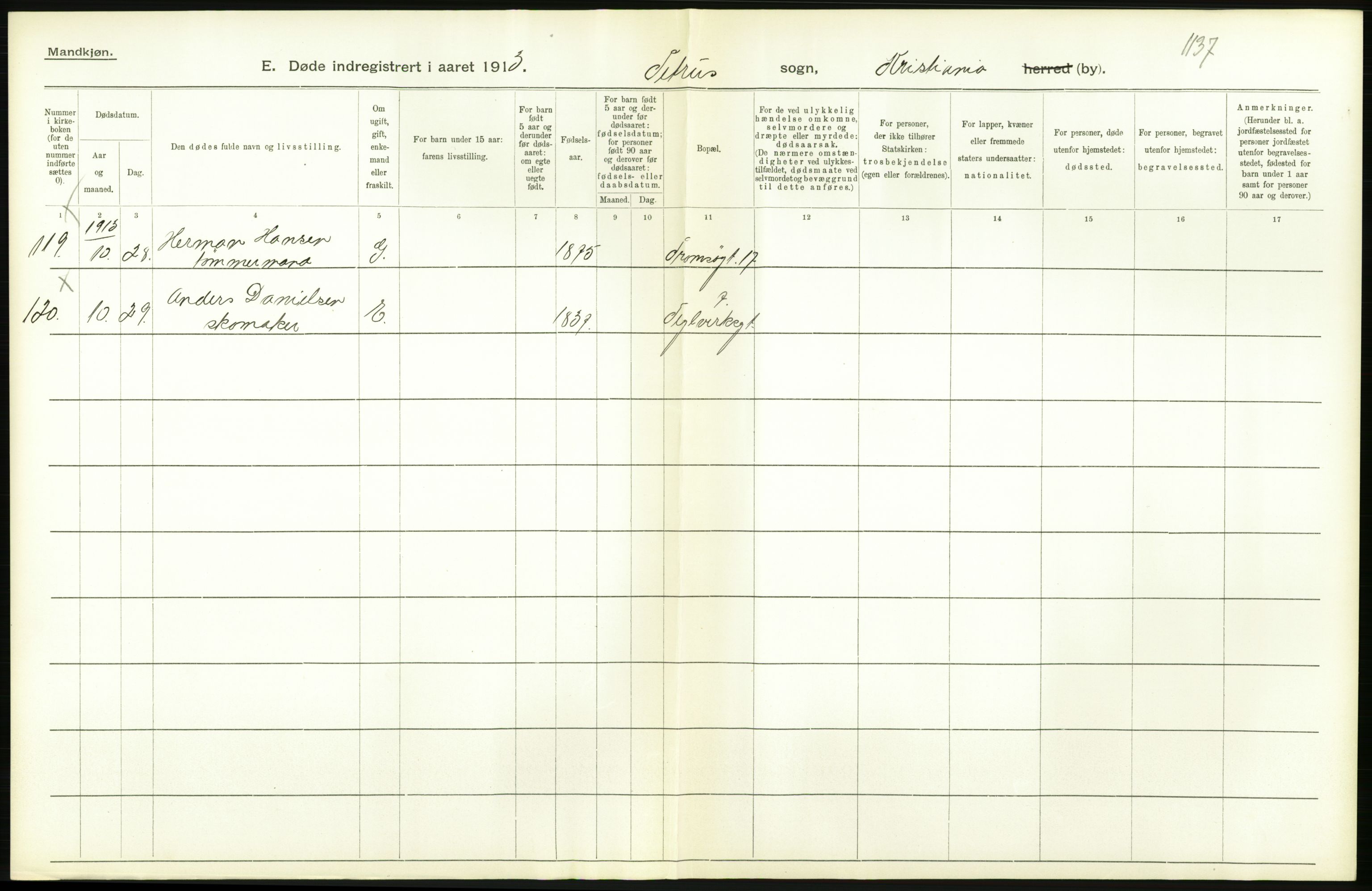 Statistisk sentralbyrå, Sosiodemografiske emner, Befolkning, AV/RA-S-2228/D/Df/Dfb/Dfbc/L0009: Kristiania: Døde., 1913, p. 476