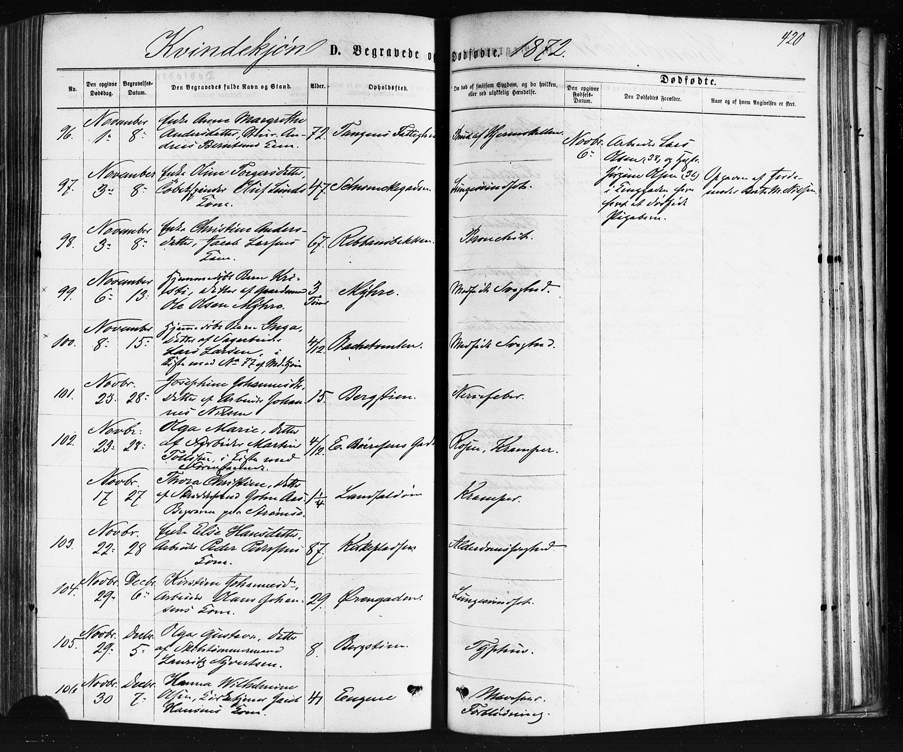 Bragernes kirkebøker, AV/SAKO-A-6/F/Fb/L0004: Parish register (official) no. II 4, 1869-1875, p. 420