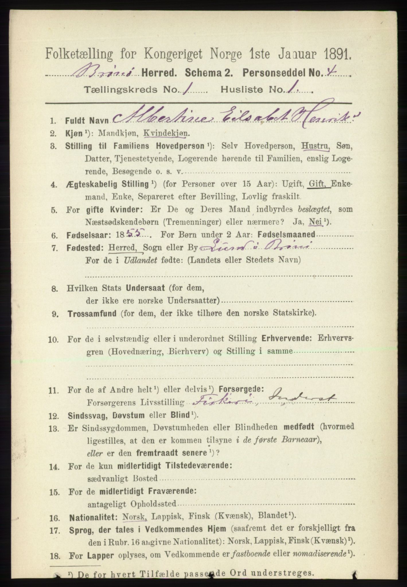 RA, 1891 census for 1814 Brønnøy, 1891, p. 135