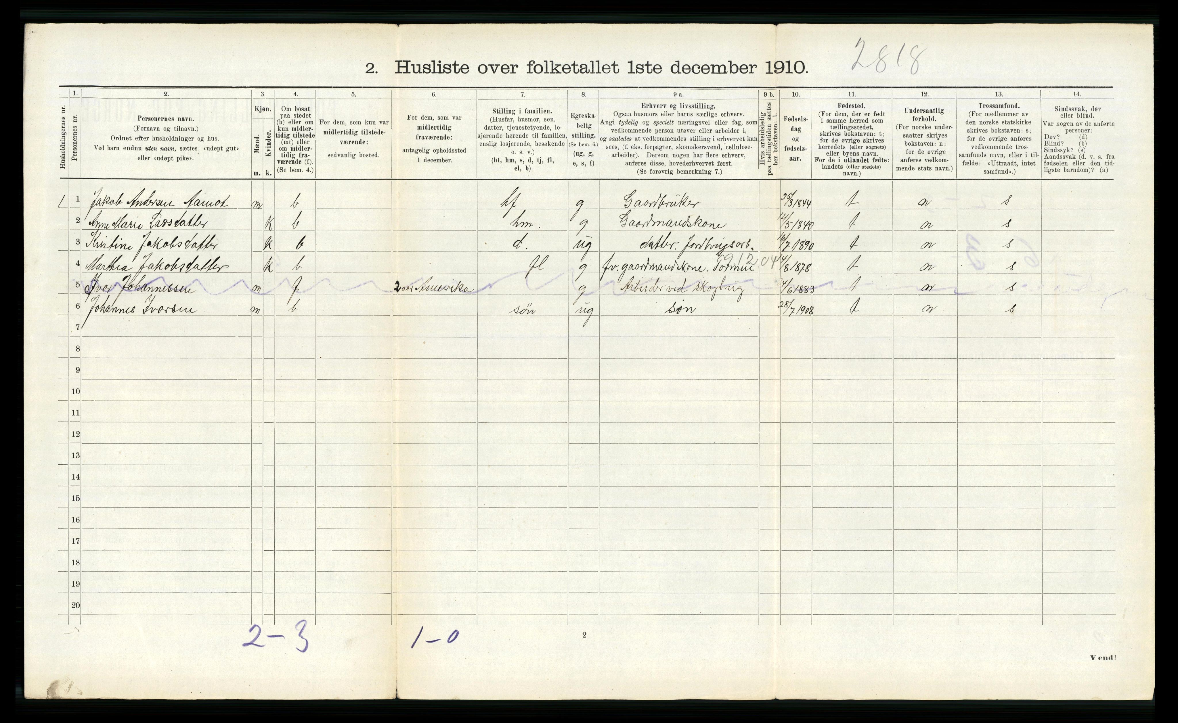 RA, 1910 census for Naustdal, 1910, p. 558