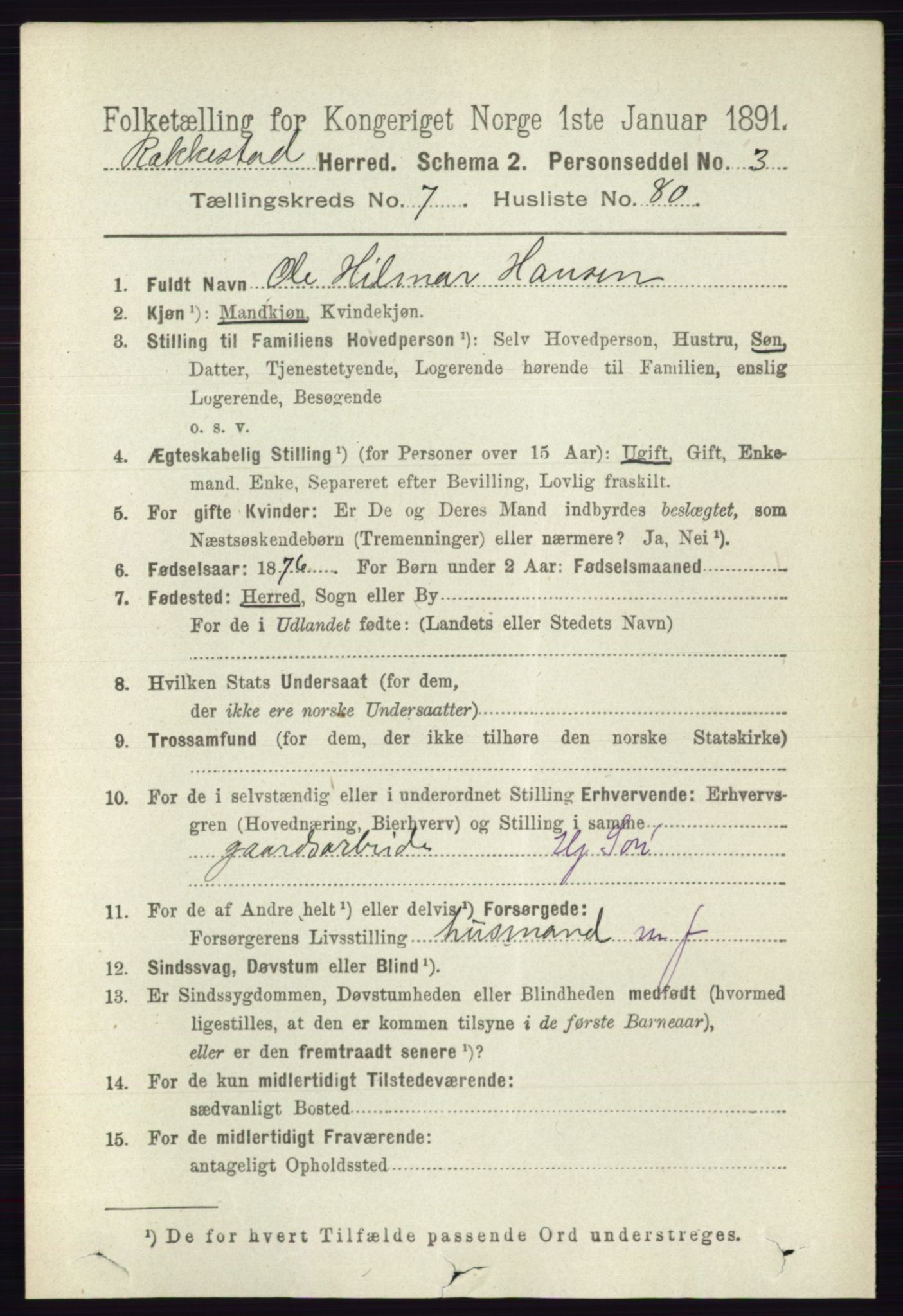 RA, 1891 census for 0128 Rakkestad, 1891, p. 3548