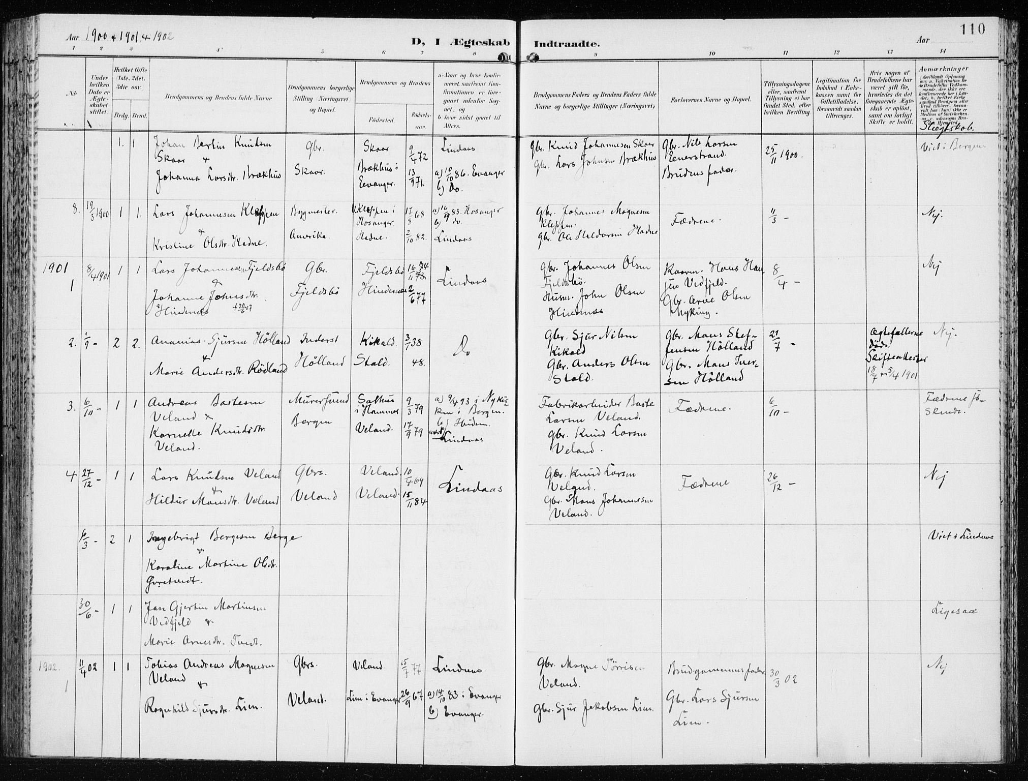 Lindås Sokneprestembete, AV/SAB-A-76701/H/Haa/Haaf/L0002: Parish register (official) no. F  2, 1897-1909, p. 110