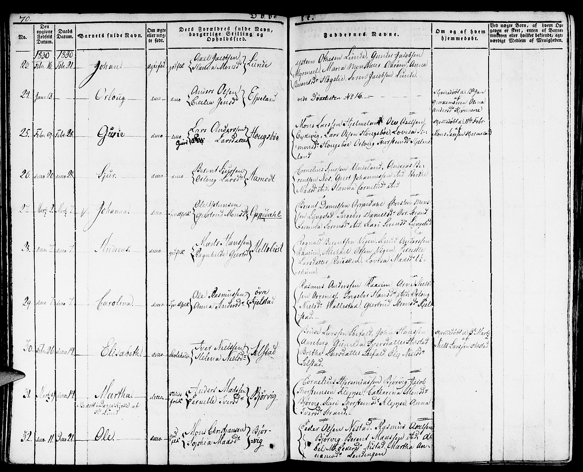 Gaular sokneprestembete, SAB/A-80001/H/Haa: Parish register (official) no. A 3, 1821-1840, p. 70