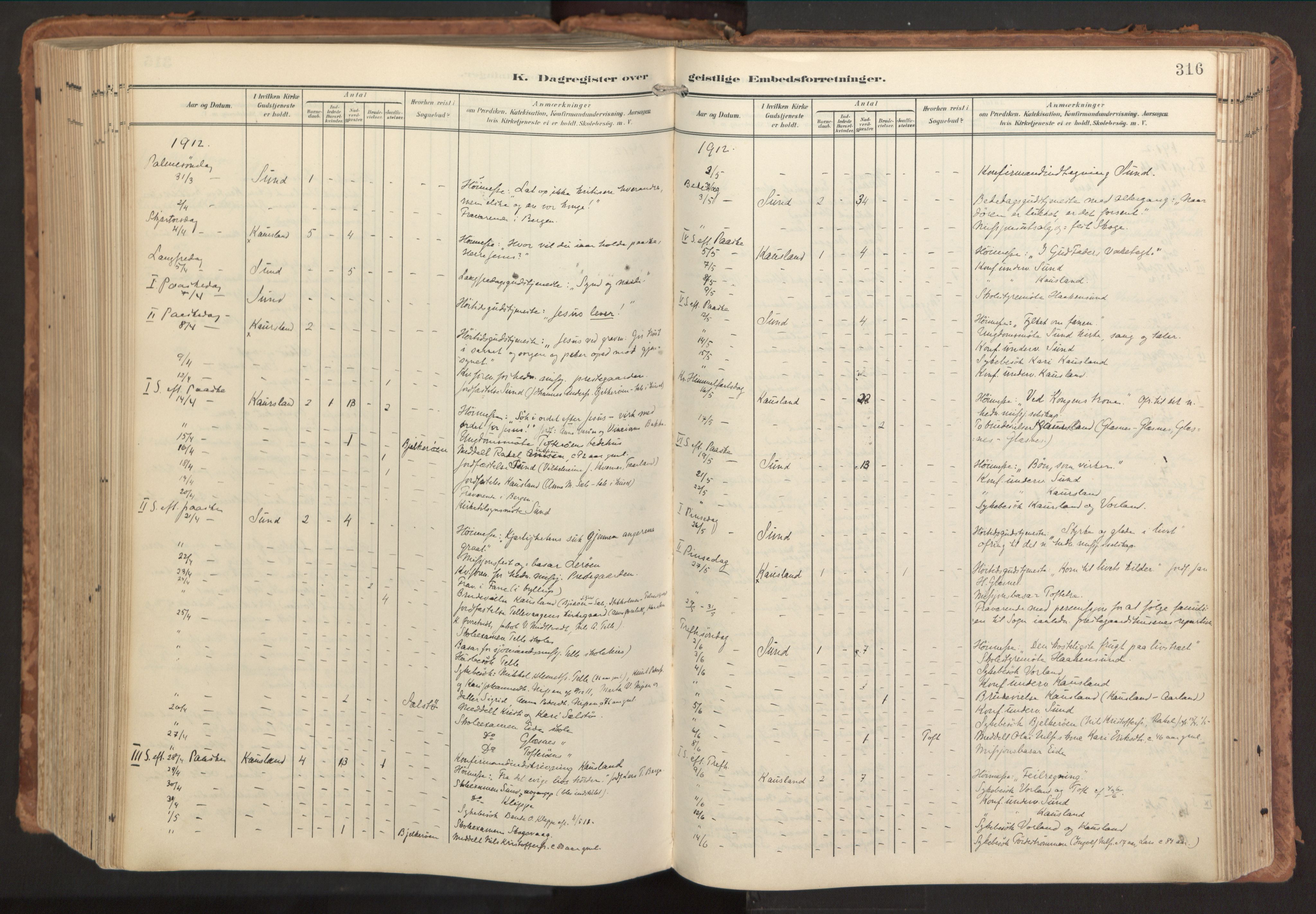 Sund sokneprestembete, AV/SAB-A-99930: Parish register (official) no. B 2, 1907-1926, p. 316